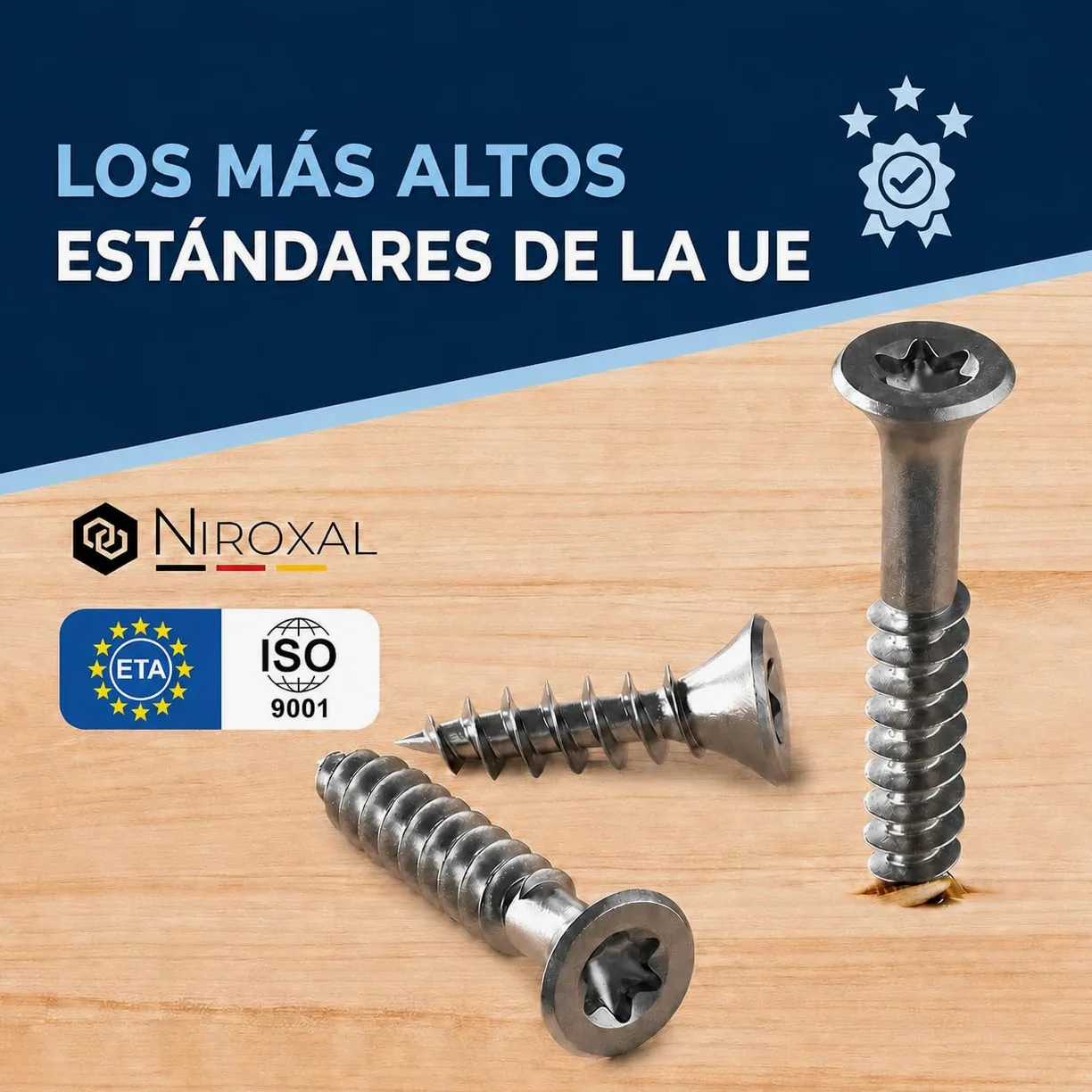Tornillos para madera de acero inoxidable A2 cabeza avellanada Torx TX40 – Rosca parcial – 10x220 mm – 100 unidades – Tornillos universales para madera