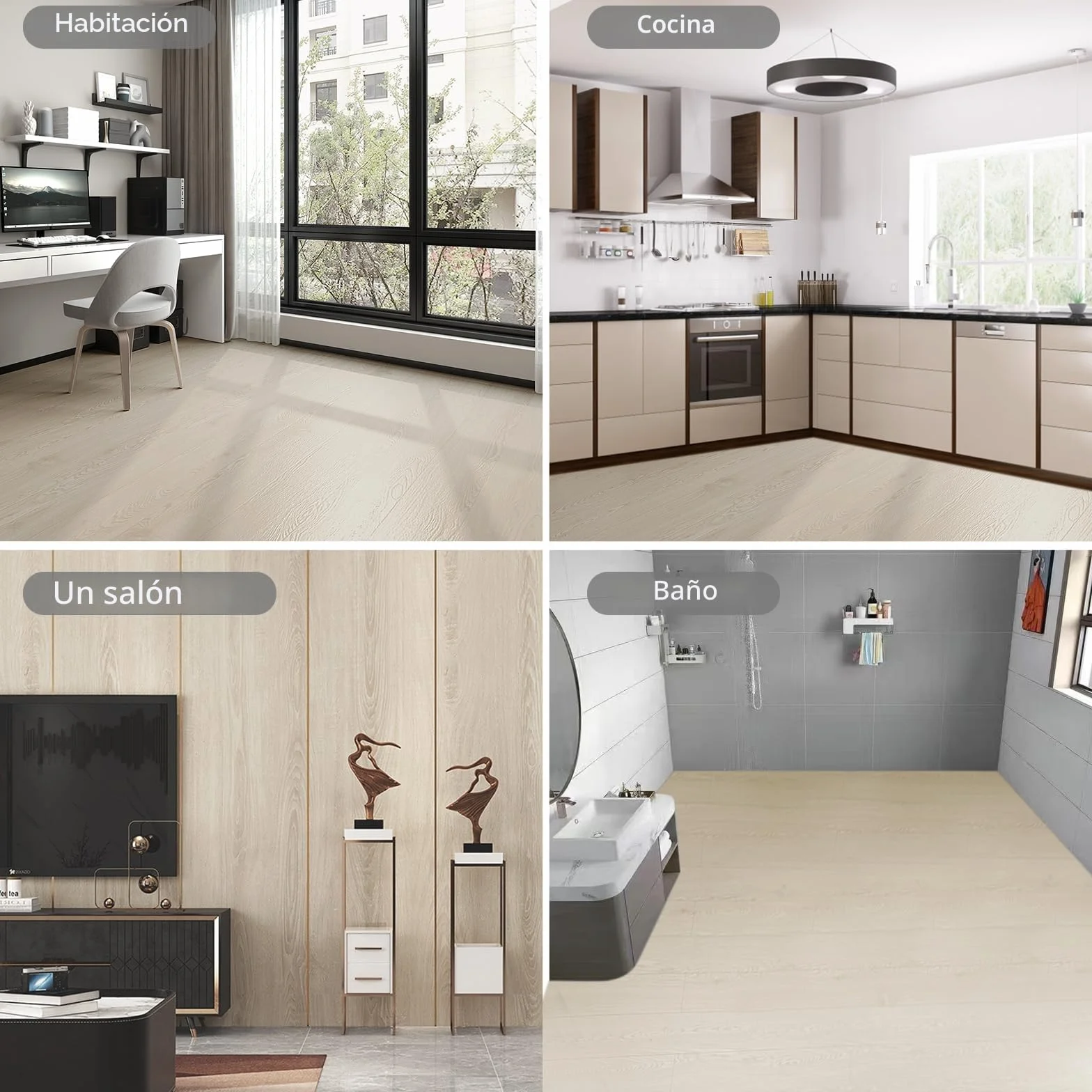 Revestimiento de Suelo de PVC Autoadhesivo, Suelo de Vinilo Decorativo Efecto de madera, 15mm Grosor, Antideslizante, Impermeable, 40 x 300cm, 1,2 m (Madera Beige-amarillo)