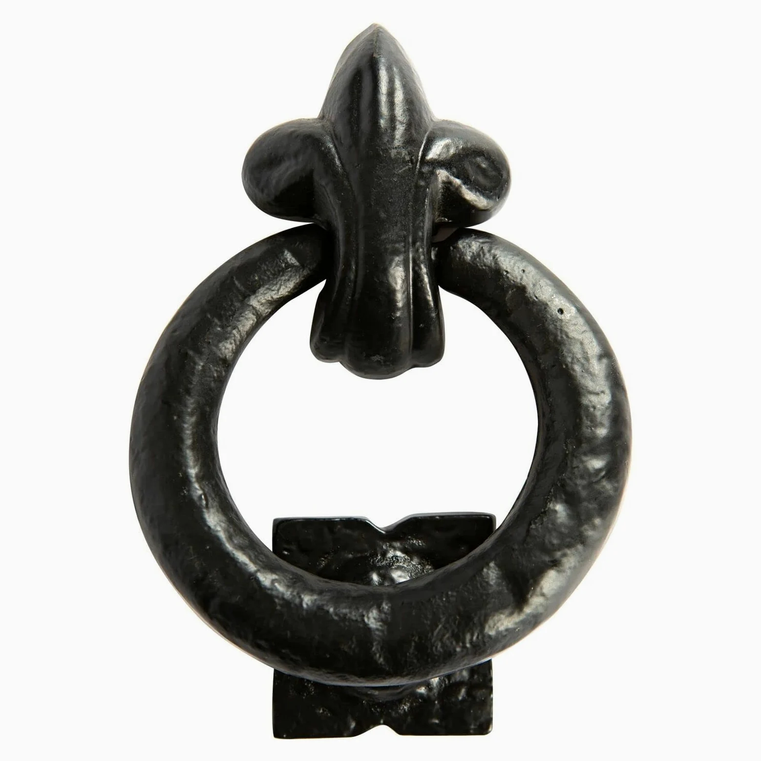 Fleur De LYS - Aldaba de puerta de anillo antiguo negro, aldaba de anillo de hierro fundido, aldaba tradicional de puerta delantera, aldaba de puerta de hierro negro rústico, aldaba de puerta negra
