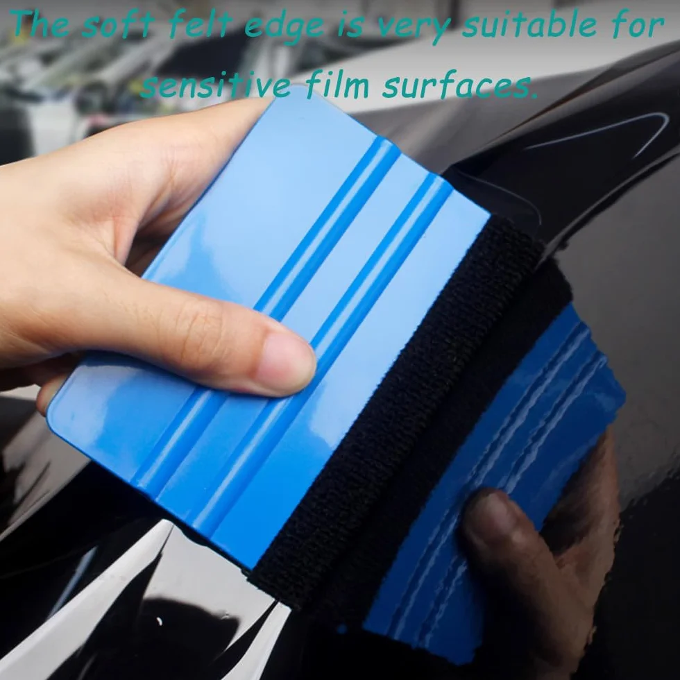2 Piezas Espátula Para Vinilo Adhesivo - Espátula Vinilo Squeegee Negro del Borde del Fieltro para Alisar la Envoltura de Vinilo del Coche película de Tinte para Ventanas Azul Rojo 10 x 7 cm