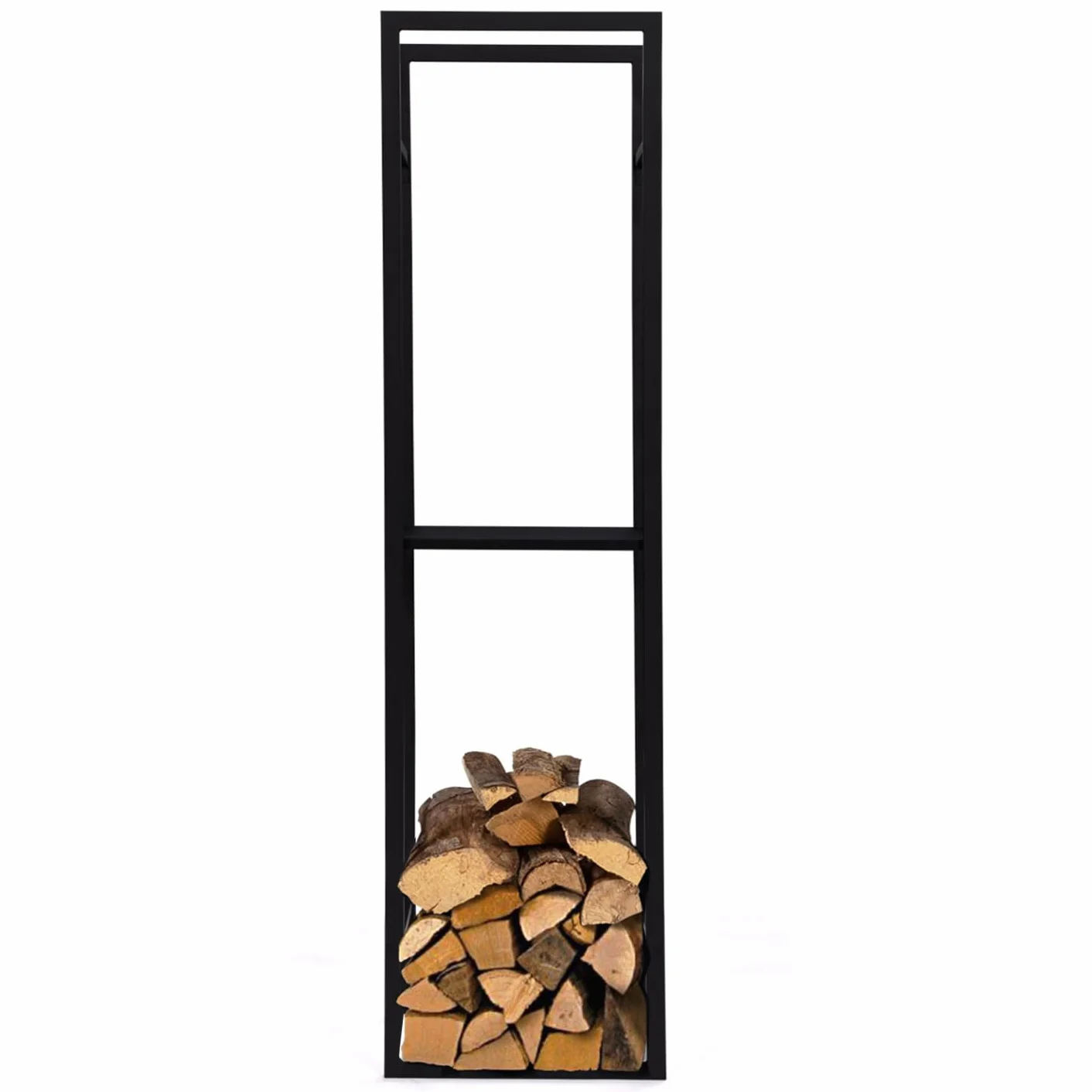 IDMarket - Portatroncos vertical de acero negro con estante H.170 CM para chimenea