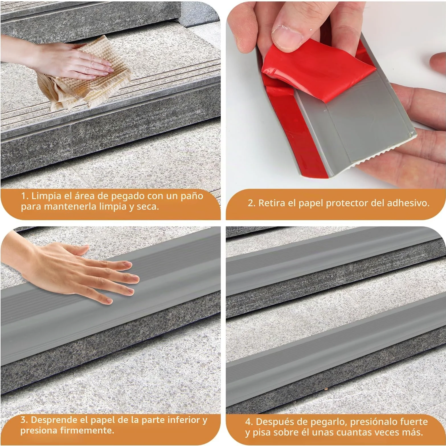 5 metros/10 metros Perfil antideslizante para escaleras, perfil autoadhesivo para escalones, flexible tira de borde de PVC para escalones de goma, cinta de borde para escaleras para interior y