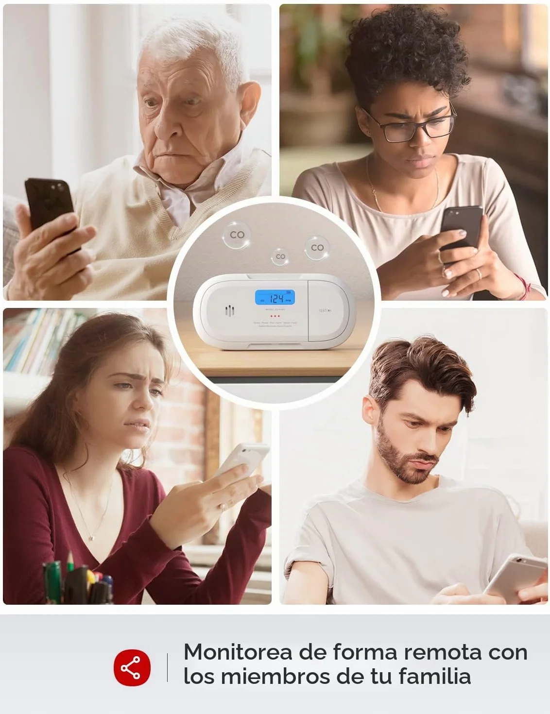 X-Sense Detector de Monóxido de Carbono Inteligente WiFi, Notificaciones Móviles en Tiempo Real con la Aplicación X-Sense Home Security, Batería Reemplazable, Dise?o sin Soportes, XC04-WX