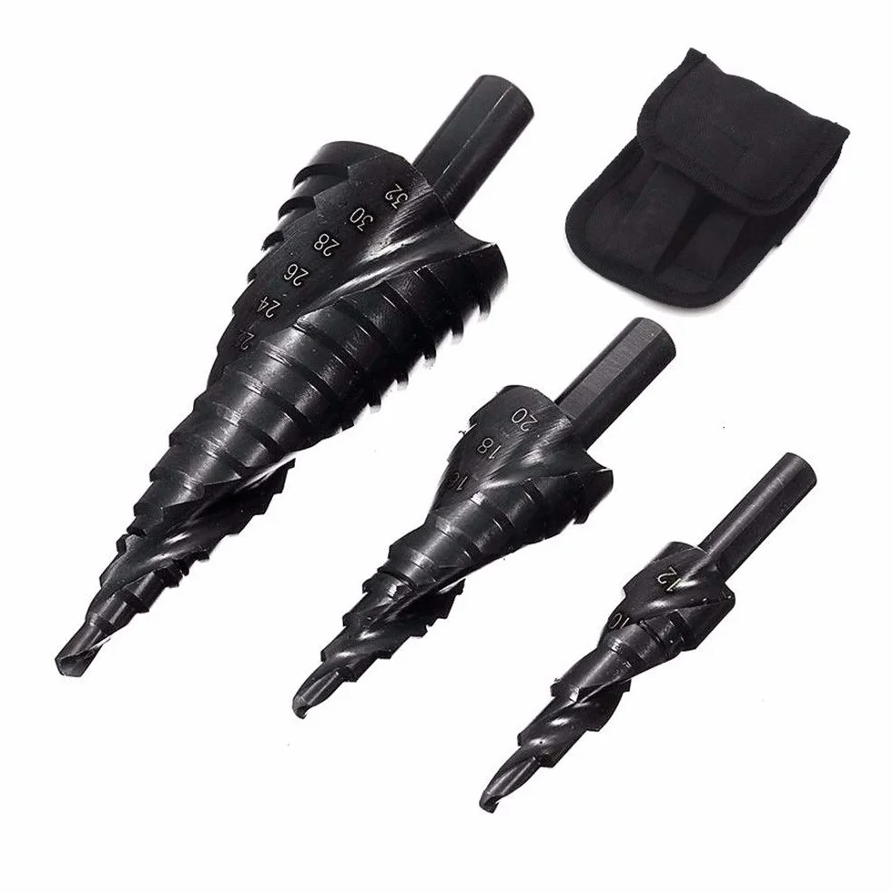 MyrRhe Juego de Brocas escalonadas ranuradas en Espiral HSS, Broca escalonada de Titanio con Flauta en Espiral, Broca cónica escalonada de Cobalto, Broca escalonada de carburo, 3 uds.
