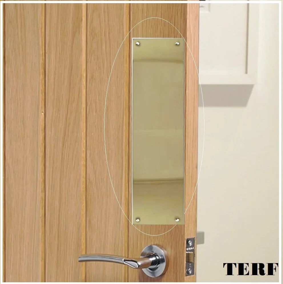 TERF® Placa de dedo victoriana de 300 mm x 75 mm de tipo tradicional de latón pulido de 300 mm x 75 mm placa de empuje de puerta placa de dedo incluyendo tornillo de fijación, paquete de 1