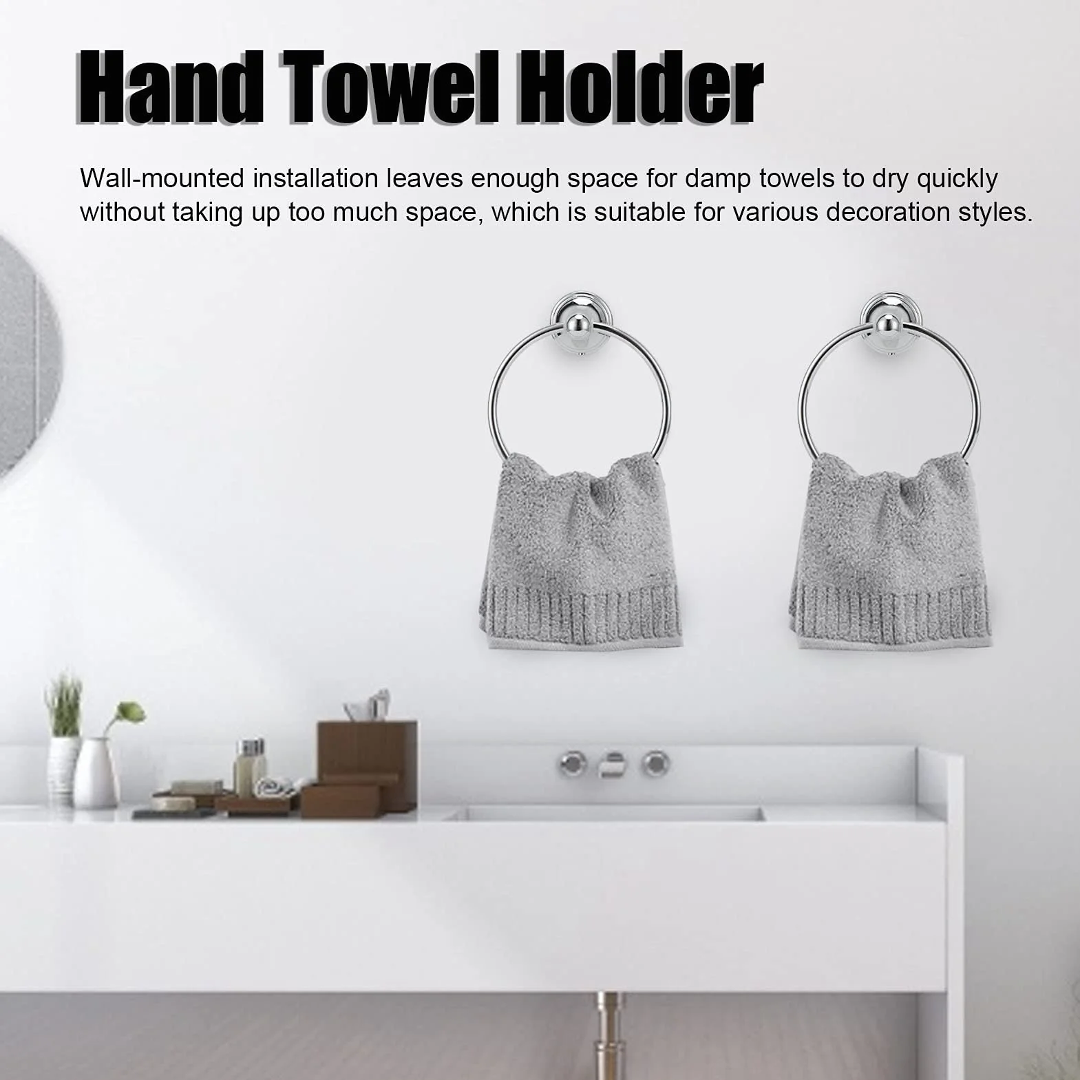 FTVOGUE Mano Toallero Estante Accesorios De Baño Estilo Retro Anillo Cromado 893