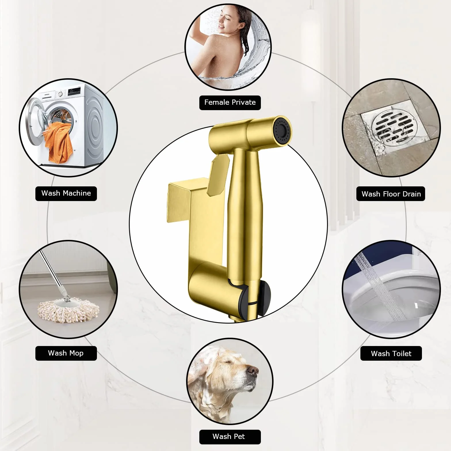 [LOSCHEN] Bidé de pared Kit de pulverización para inodoro, pulverizador de mano accesorio de inodoro de acero inoxidable para mascotas cuarto de baño/higiene personal/baño (Glod)