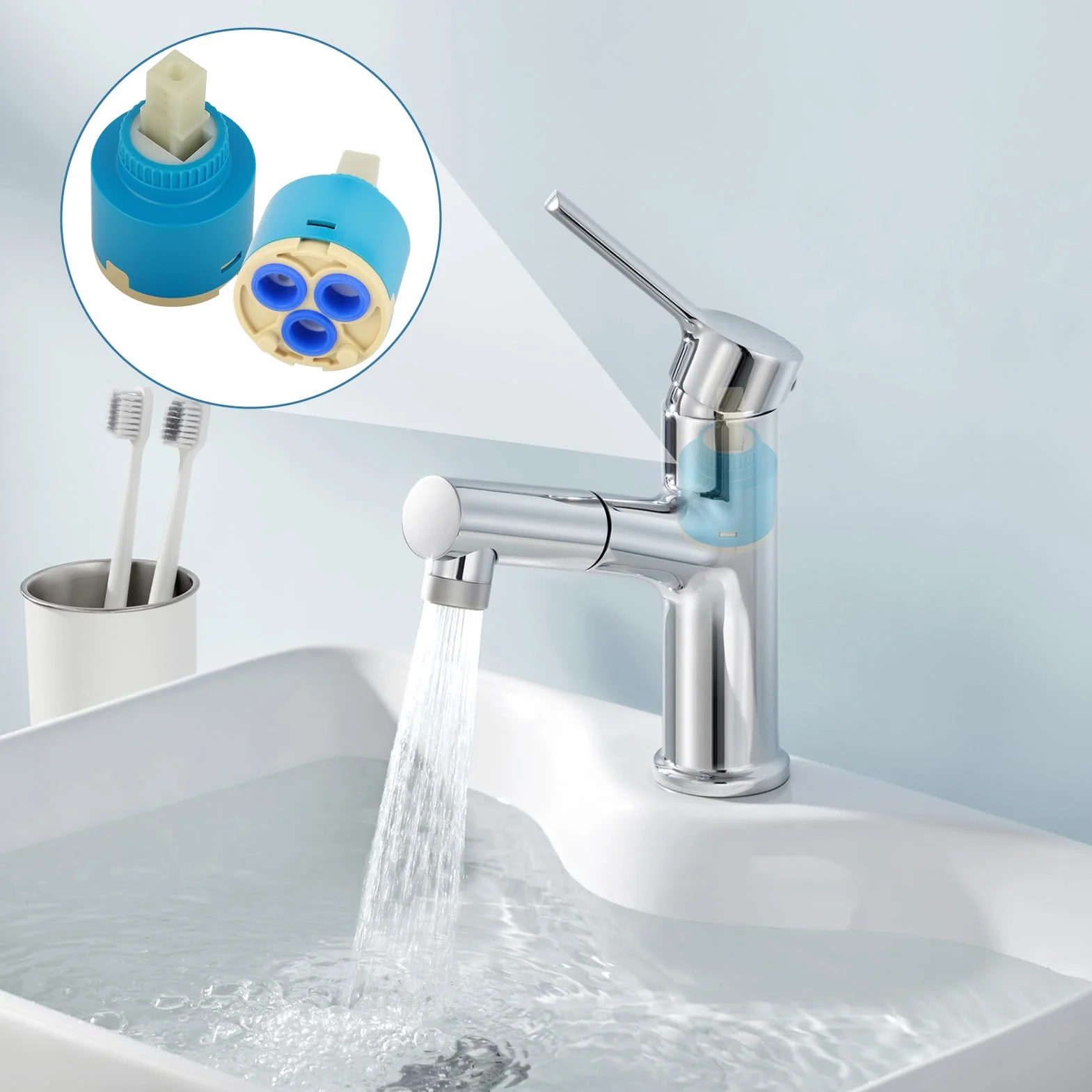 2 Piezas Cartucho de Grifo de 35MM, Cartucho de Cerámica para Grifo Monomando Cocina Lavabo Ducha, Repuesto Universal Cartuchos para Grifos 35MM