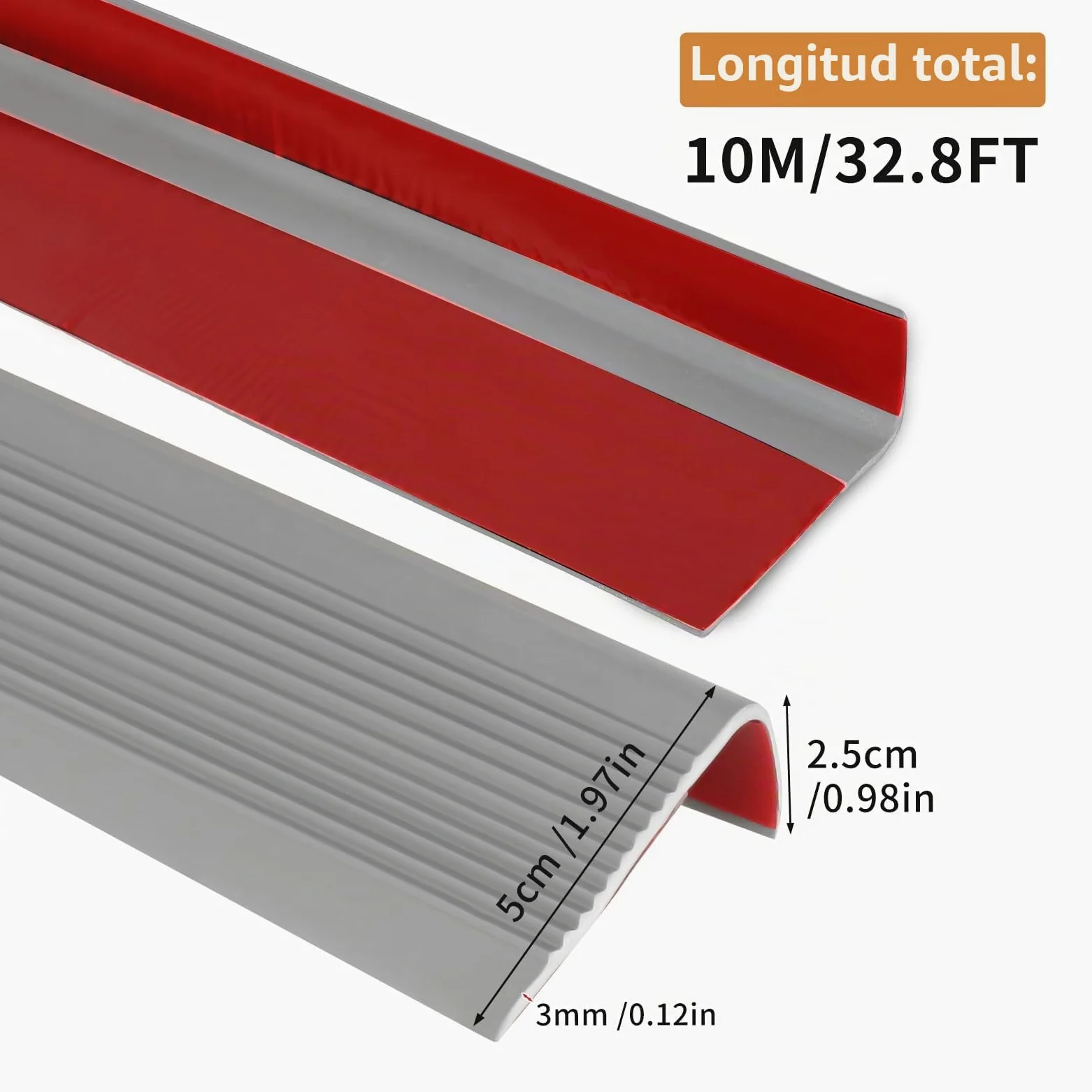 5 metros/10 metros Perfil antideslizante para escaleras, perfil autoadhesivo para escalones, flexible tira de borde de PVC para escalones de goma, cinta de borde para escaleras para interior y