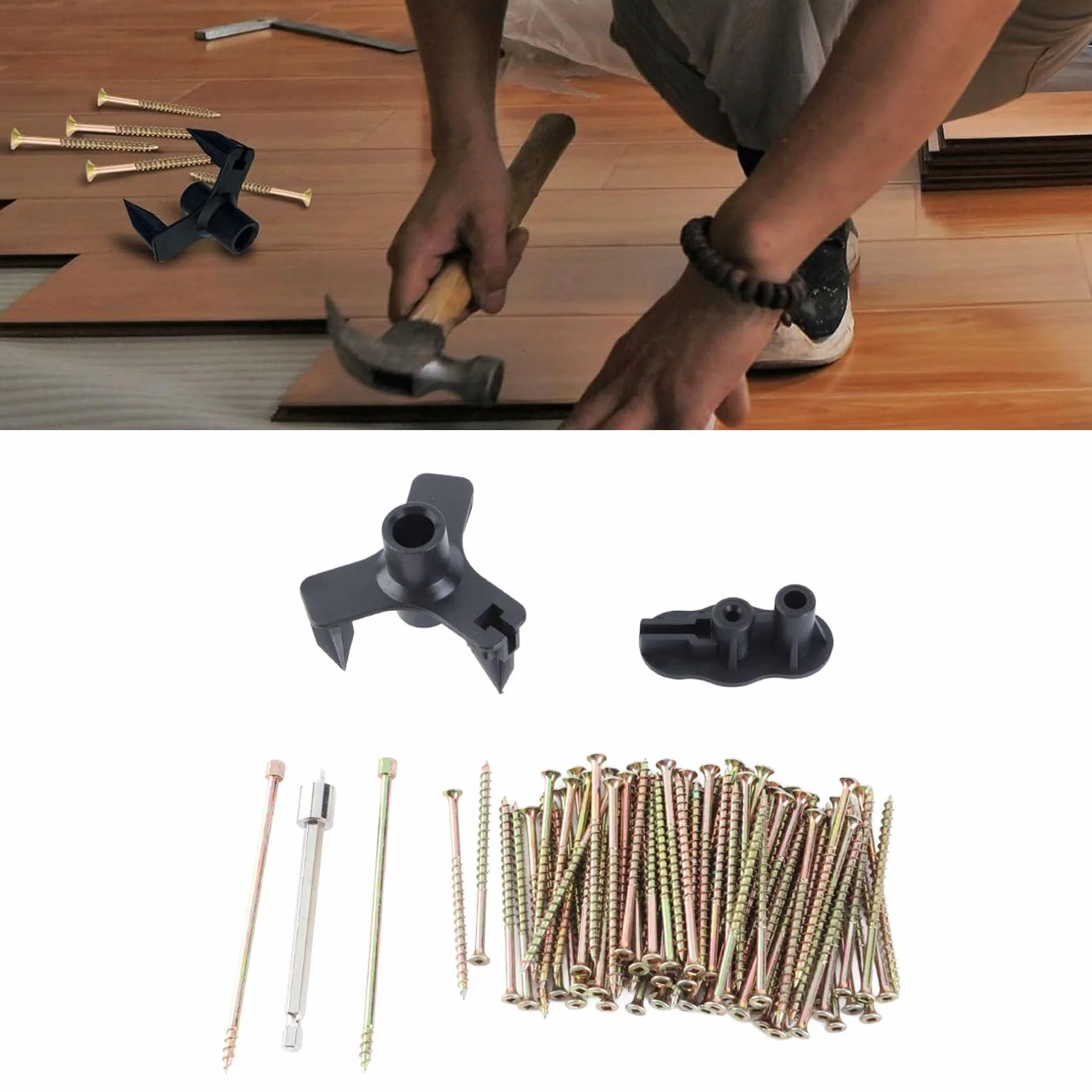 Squeak No More Kit Kit eficiente de reparación de pisos para eliminar ruidos molestos en alfombras o pisos de madera 50 tornillos incluidos