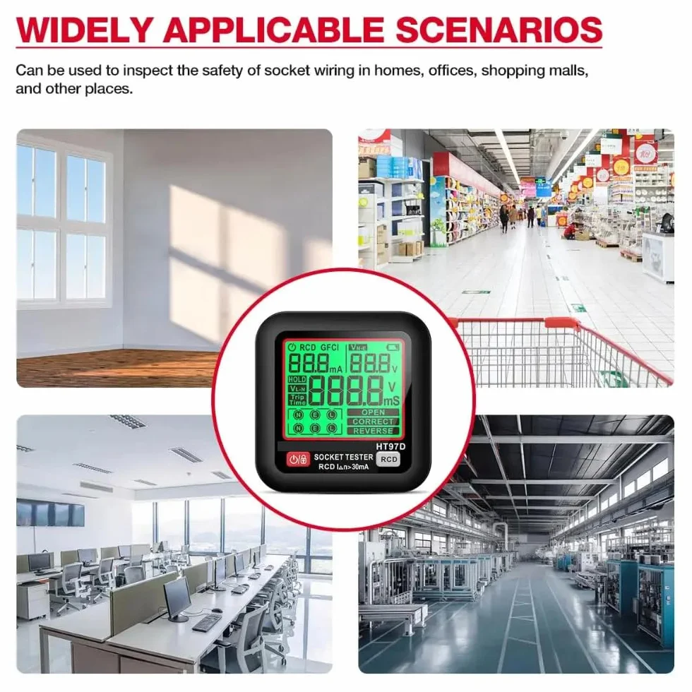 DollaTek D9B Profesional Tester de Enchufe Detección RCD/GFCI Display LCD Voltaje/Frecuencia 90-250V Analizador EU
