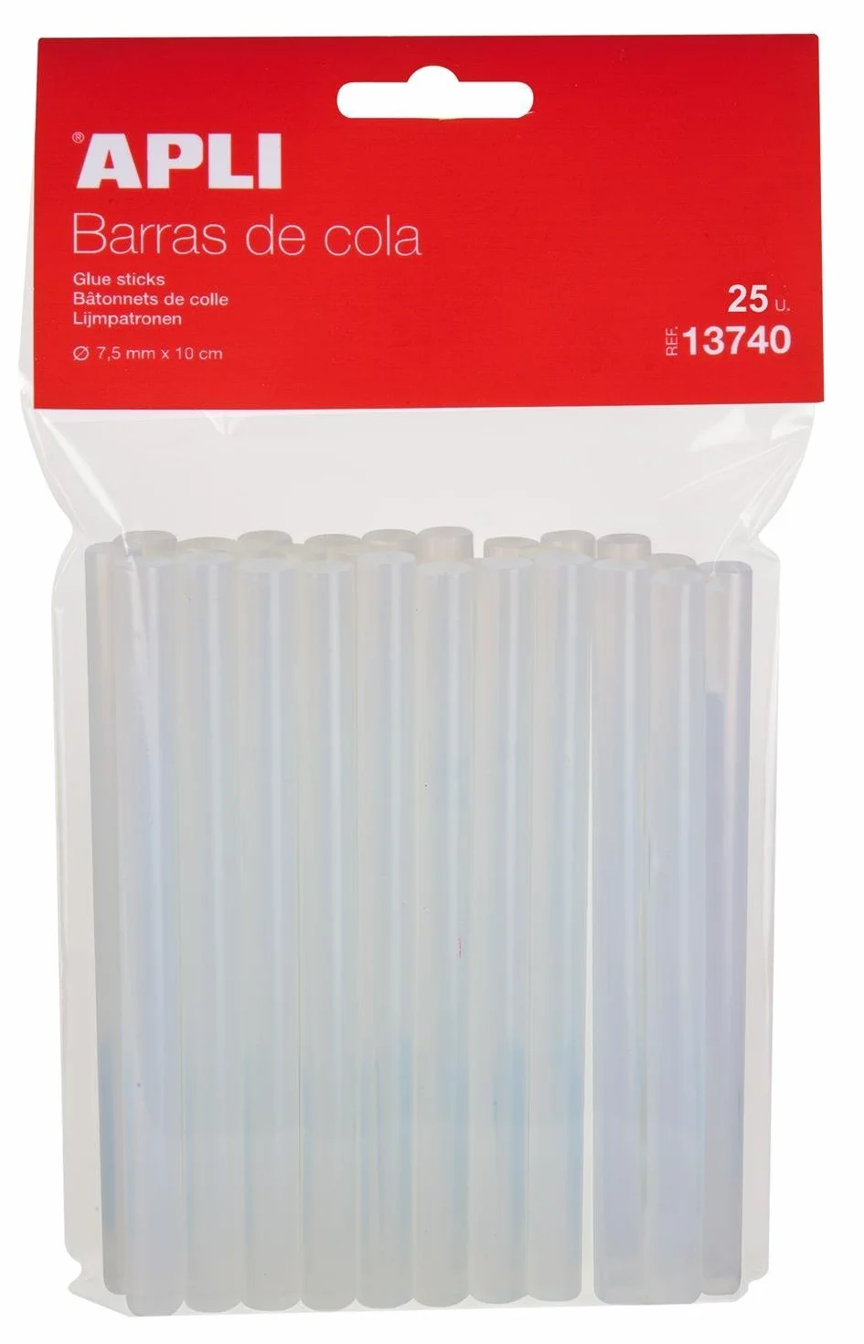 APLI 13740- Recambio barras de cola termofusible Ø 7,5 mm x 10 cm 25 barras - Pack Ahorro