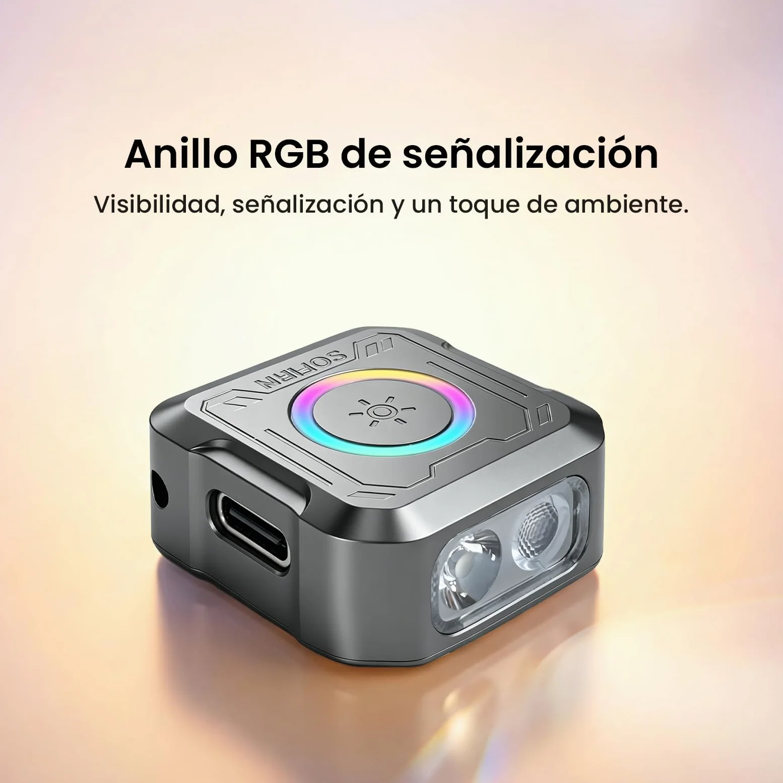 Sofirn SE1 Mini Linterna Llavero, Linterna EDC de 302 Lúmenes con Luz UV, Anillo RGB, Imán y USB-C, Recargable, Cuerpo Metálico CNC para Uso Diario, Emergencias, Camping y Exterior