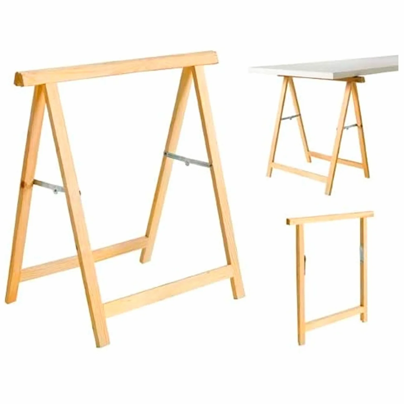 Acan - Pack 2 Caballetes de Madera Plegables para carpintería, Bricolaje, Montar tableros, Cortar Madera, 75 x 73,5 cm