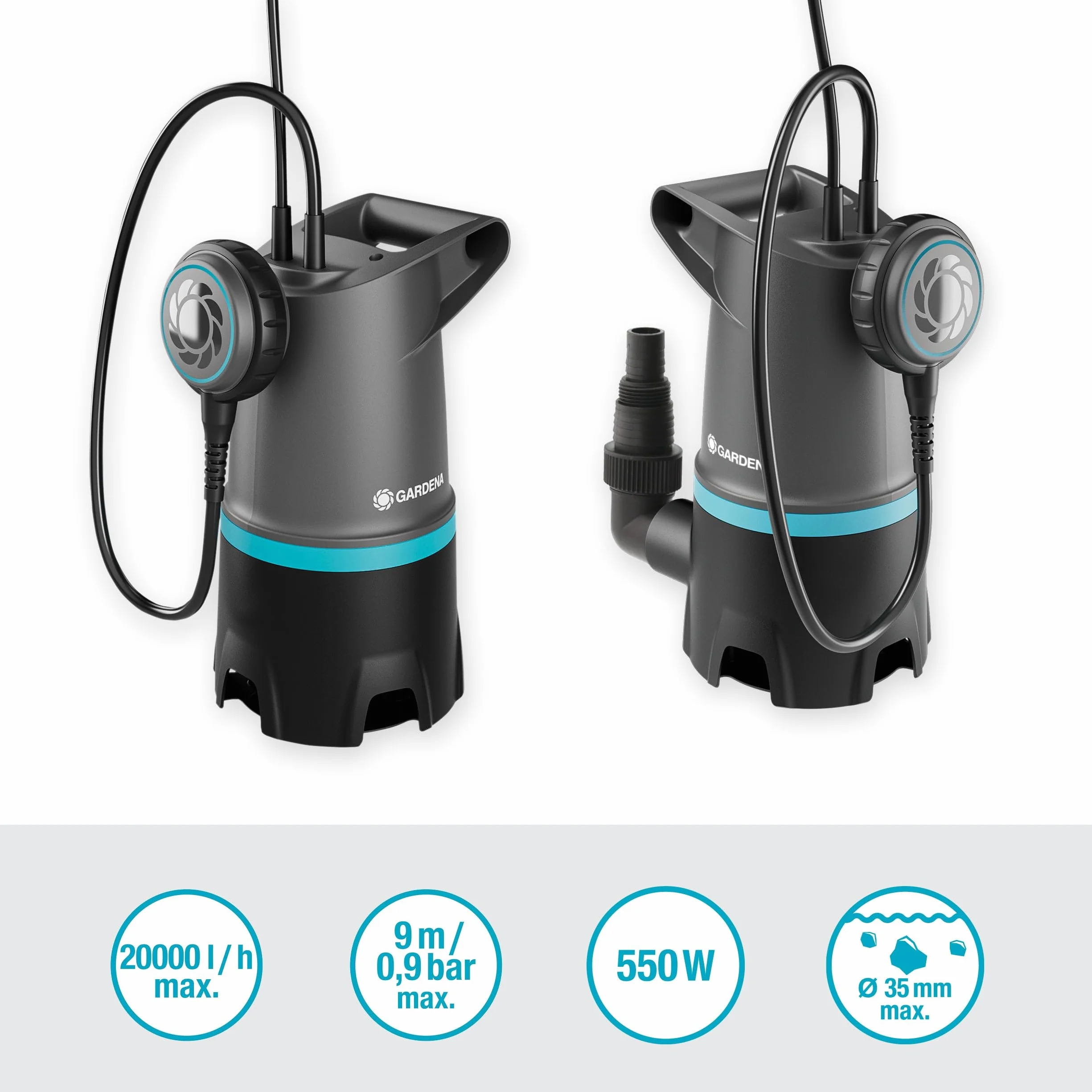 GARDENA Bomba sumergible 2 en 1 para aguas sucias 20000 BASIC, 20.000 l/h