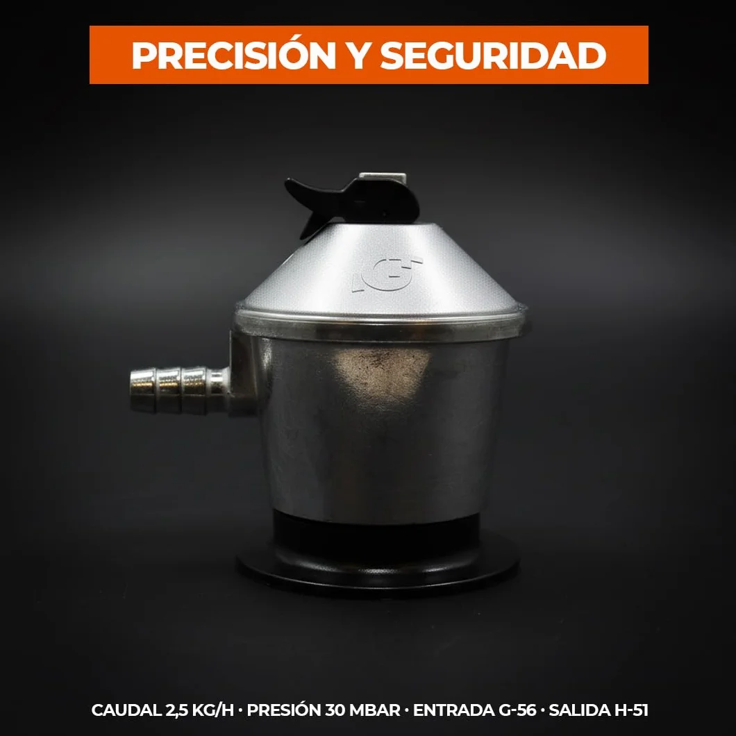Kit Completo para Instalaciones de Gas Butano y Propano - Regulador de Gas 2,5 kg/h - Manguera Butano 1,5 mt 9-15 mm - 2 Abrazaderas