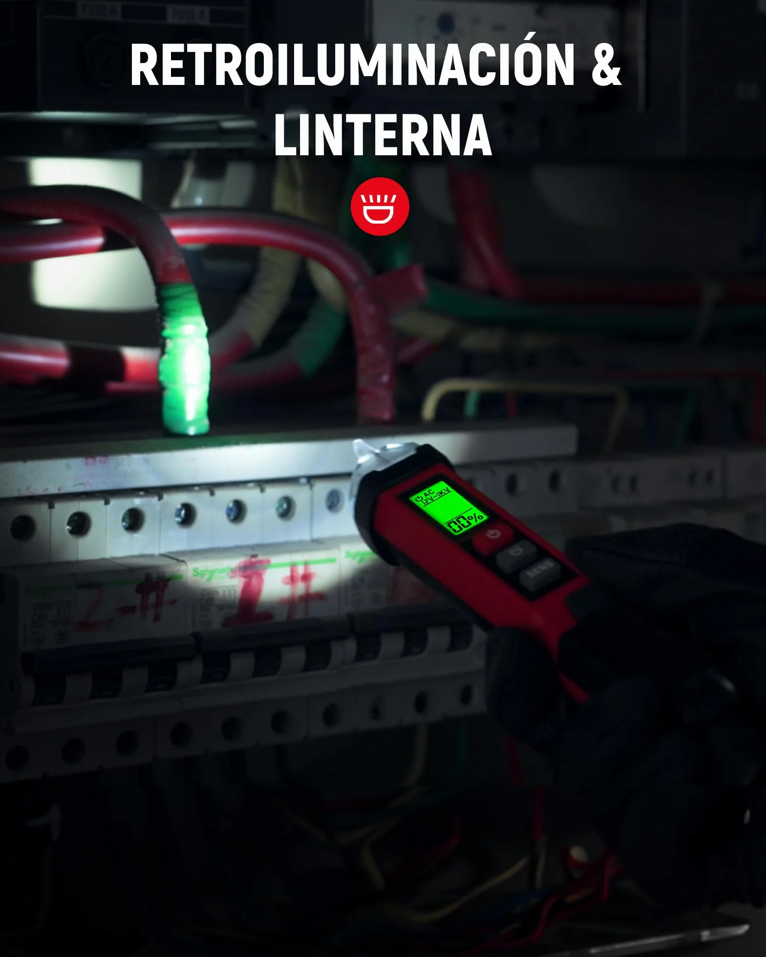 KAIWEETS Detector de Voltaje NCV 12-1000V AC Probador con Pantalla LCD Indicador Señal Alarma Sonora Linterna LED Buscapolos Eléctrico ETL CAT IV