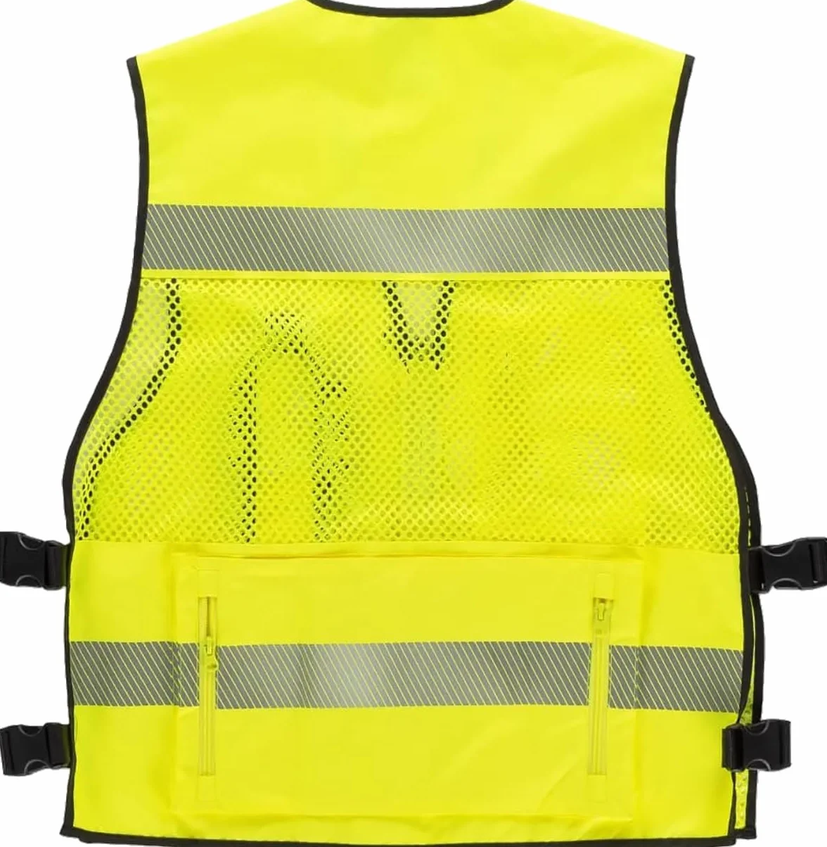 WORKTEAM Chaleco de Alta Visibilidad con Rejilla Transpirable, Cintas Reflectantes Segmentadas, Ajustes Laterales y Multibolsillos Unisex