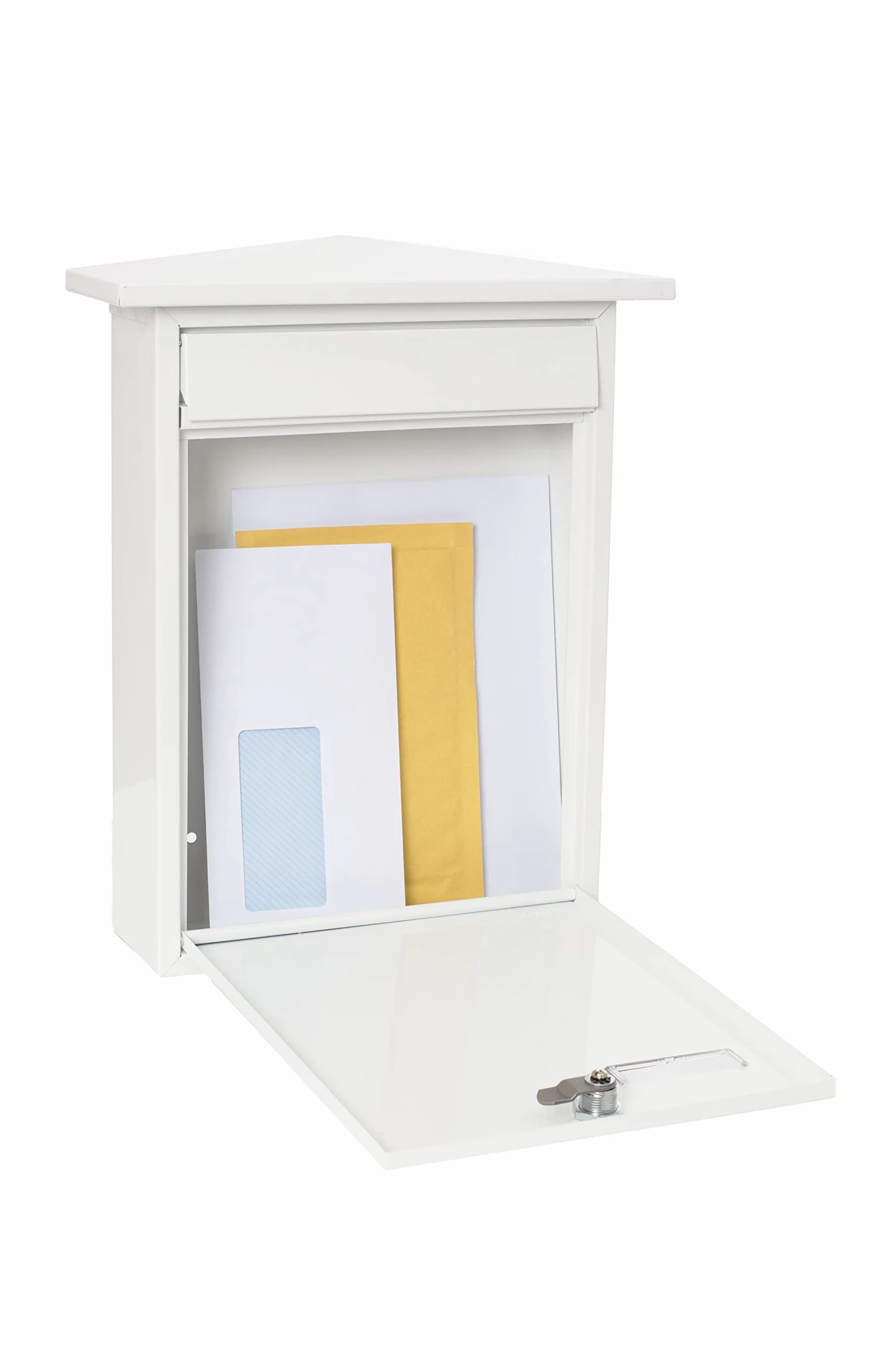 ARREGUI Home E5711 Buzón Exterior de Acero, Tamaño M (Correo DIN A4 y Revistas), Buzón de Correo Individual, Buzón de Pared de Fondo Estrecho, Antilluvia, Fácil de Instalar, Blanco
