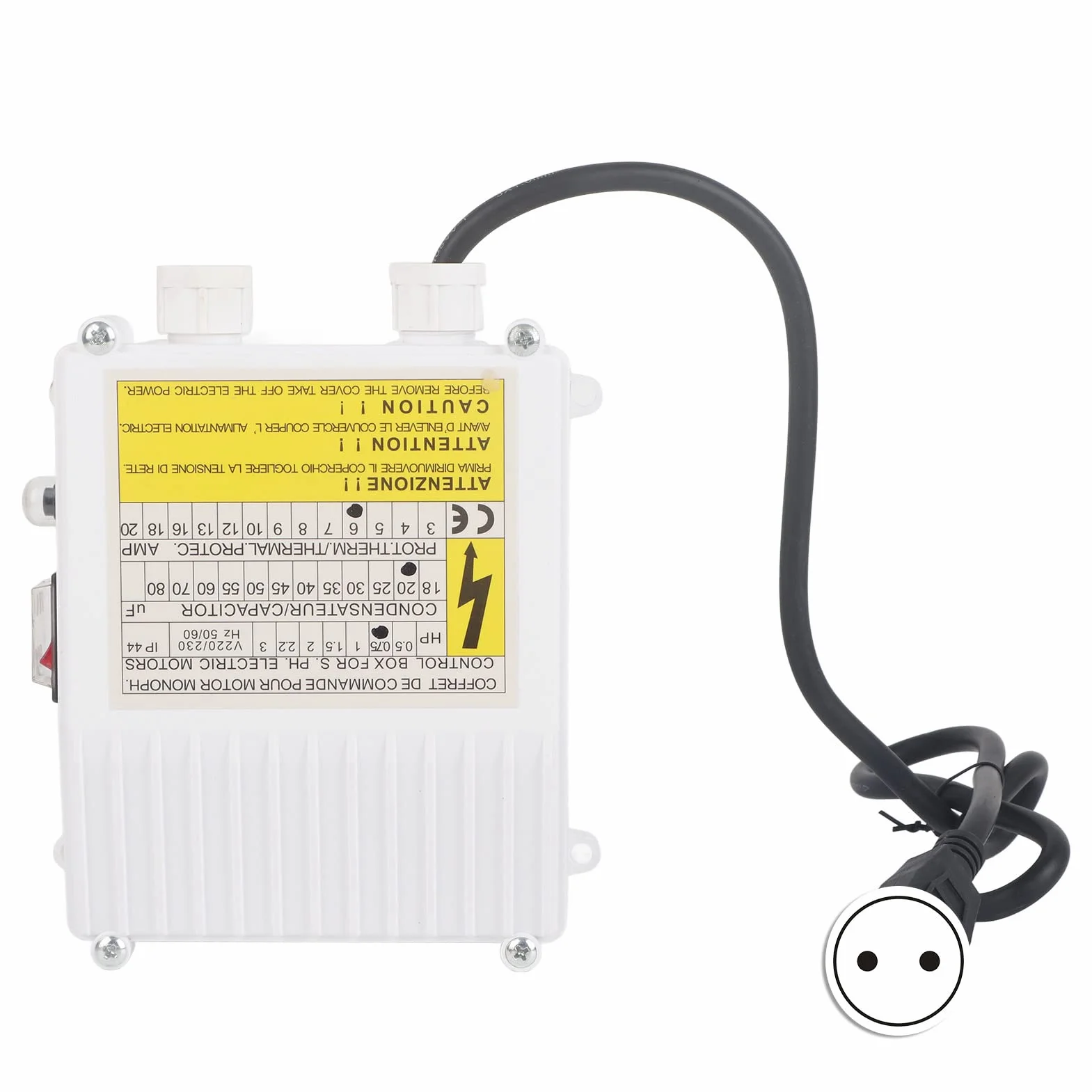 Caja de Control de Bomba, Cuadro Eléctrico de Bomba de Pozo Profundo con Protección Térmica, Controlador de Bomba con Interruptor para Sumergibles y de Pozo Profundo(Enchufe Europeo 220v 550w)