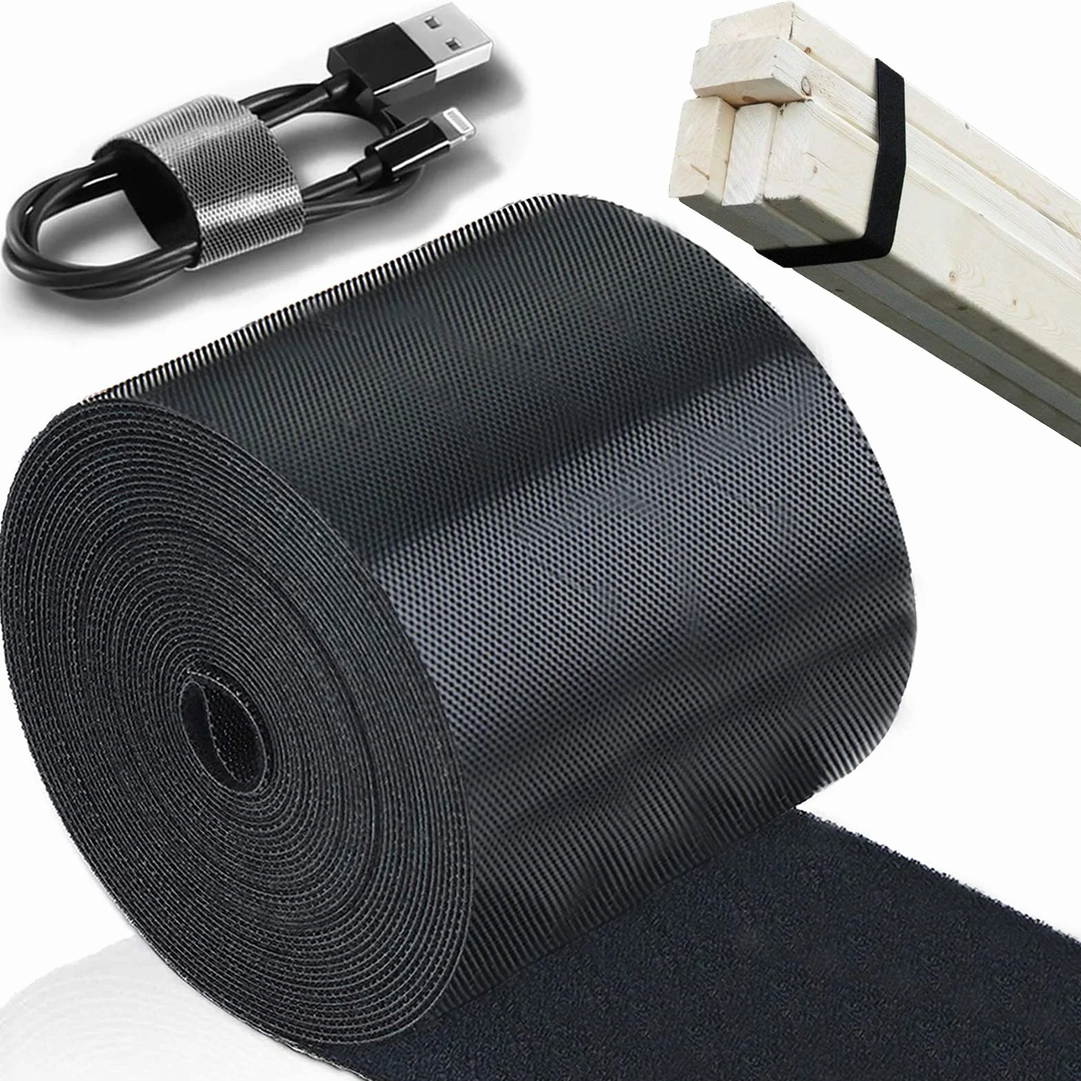 TEUVO 9CM x 4M Cinta de Gancho y Bucle Bridas, Doble Cara Cables Para Atando Cable, Bridas Reutilizables para Cable La administración, Artesanía de bricolaje, Alrededor de Inicio y Oficina Negro