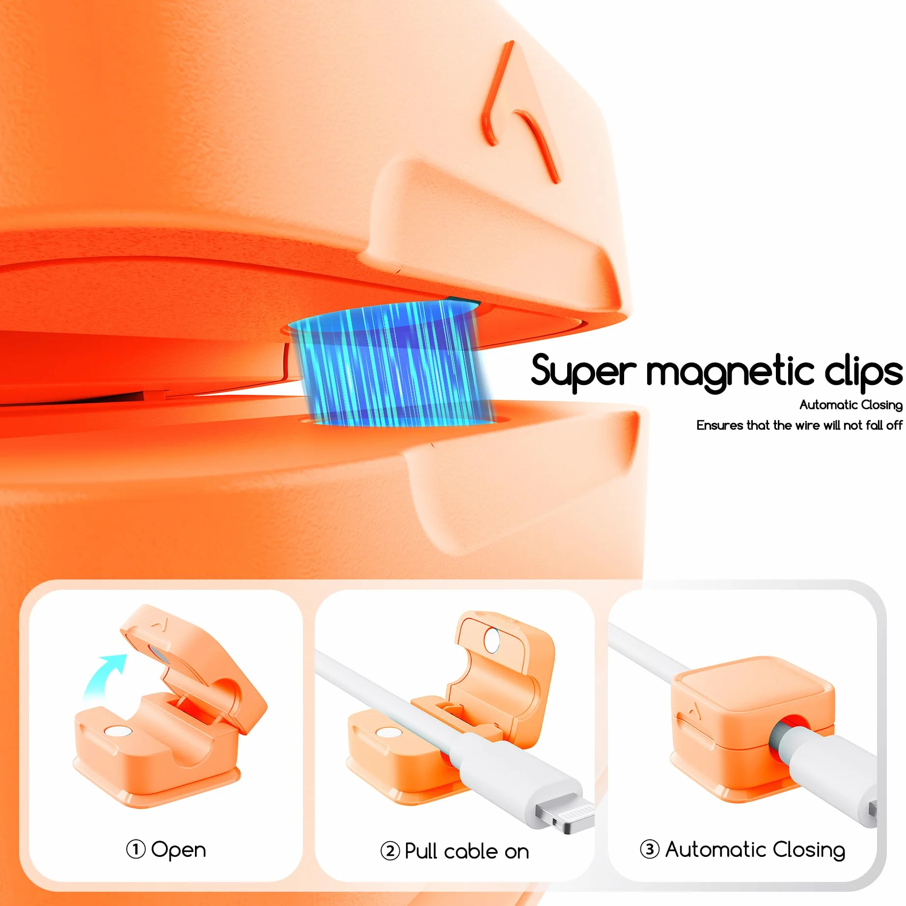 smofish Clip de Cable, 6 Pack Organizador Magnético de Escritorio, Fuerte Soporte Adhesivo para Mesilla de Noche, Electrodomésticos de Cocina, Material de Oficina -Blue