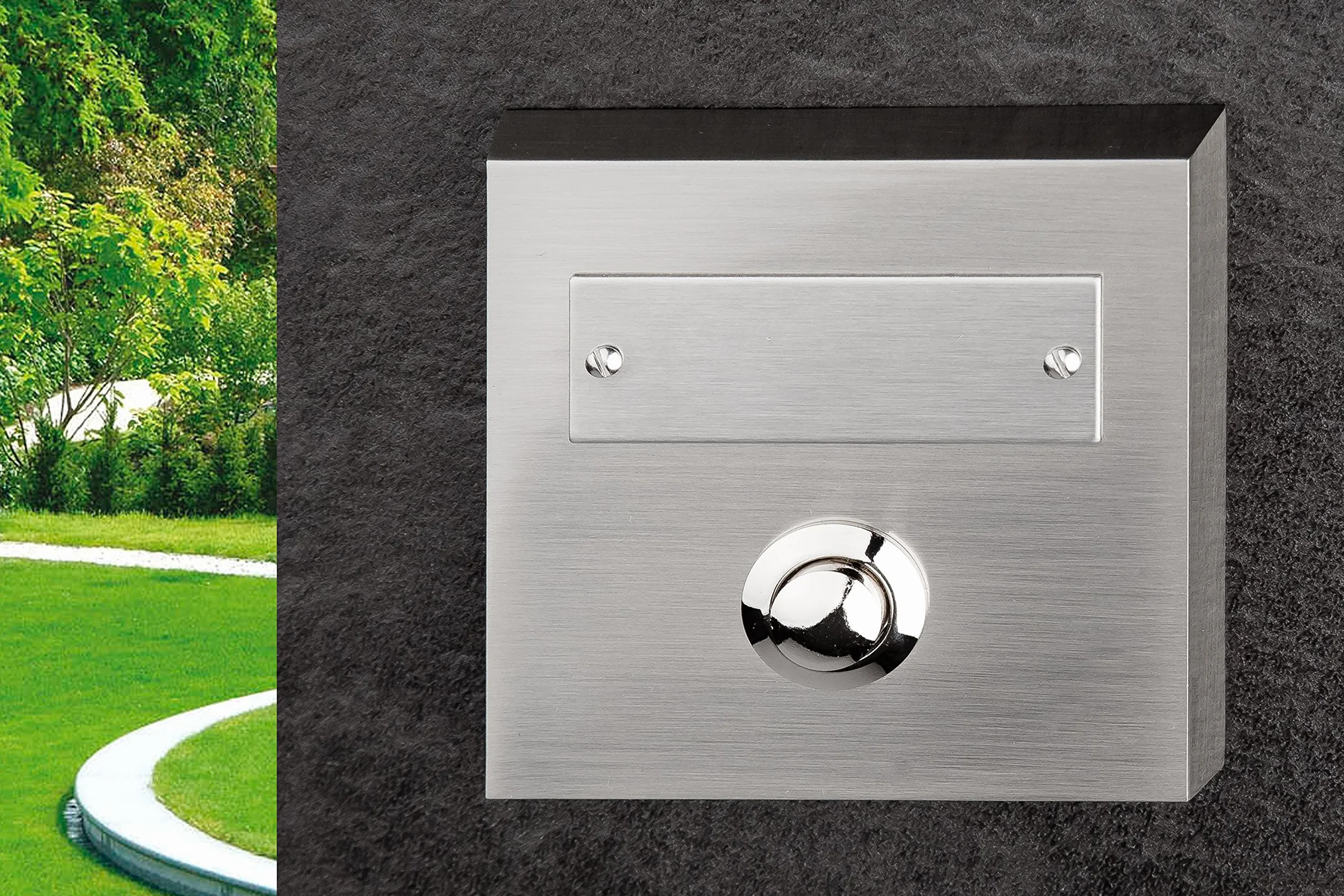 HUBER Pulsador de timbre de superficie de metal - con placa de identificación - timbre de superficie I pulsador de latón cromado - timbre puerta frontal