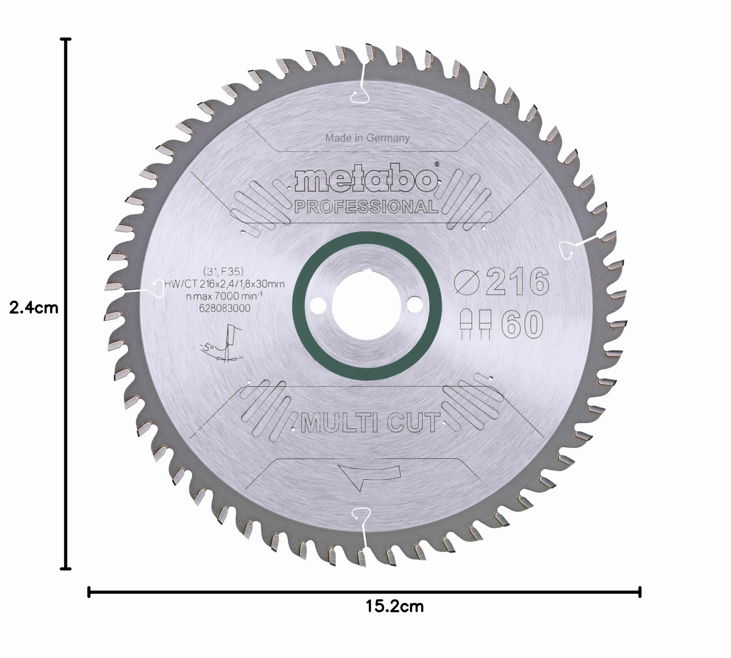 Metabo 628083000 628083000-Hoja de Sierra Metal Duro HW/CT Precision Cut 216 x 30 mm Dientes 83 FZ/TZ, 216x30
