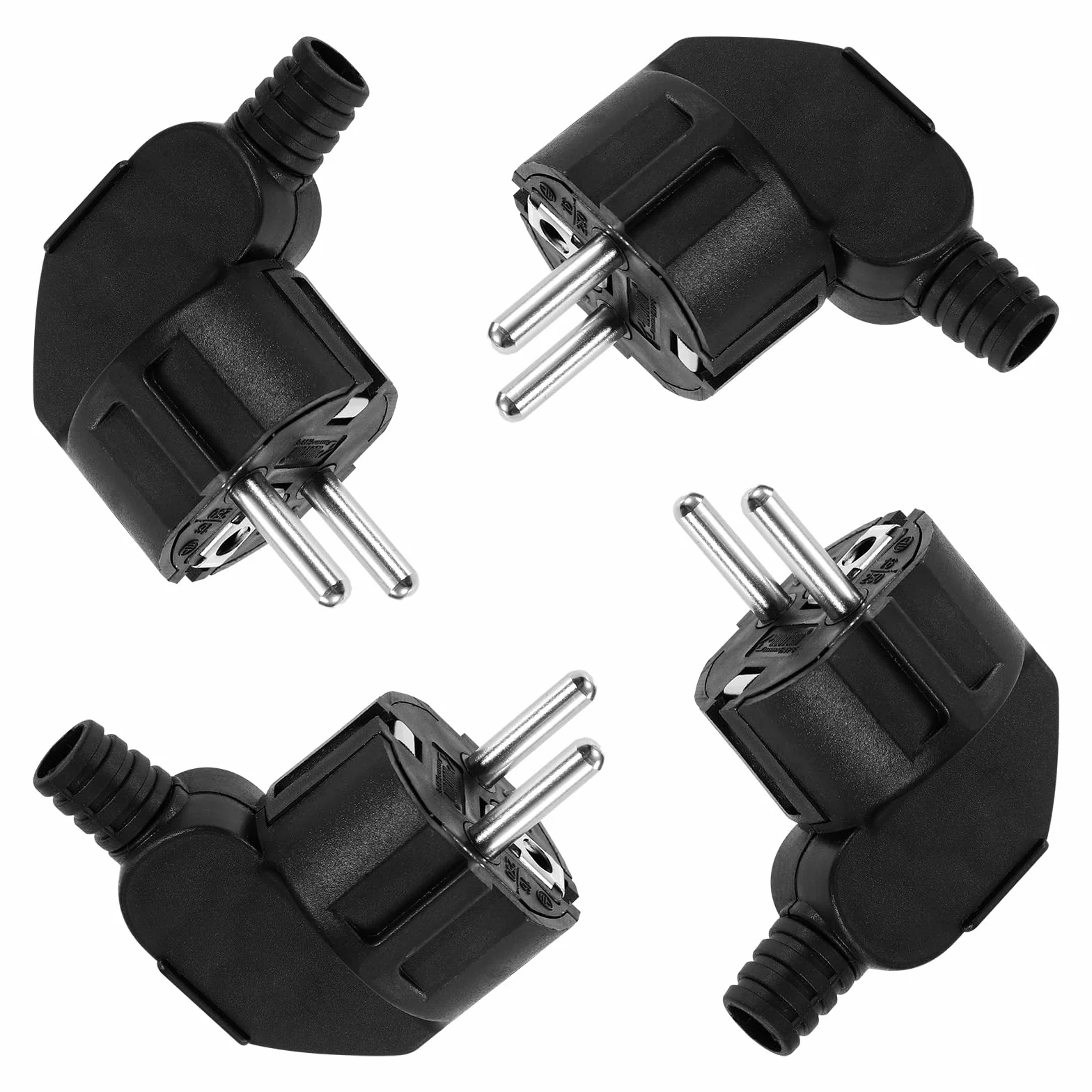 Enchufe Schuko Macho 250V 16A IP20 Negro 4 Piezas