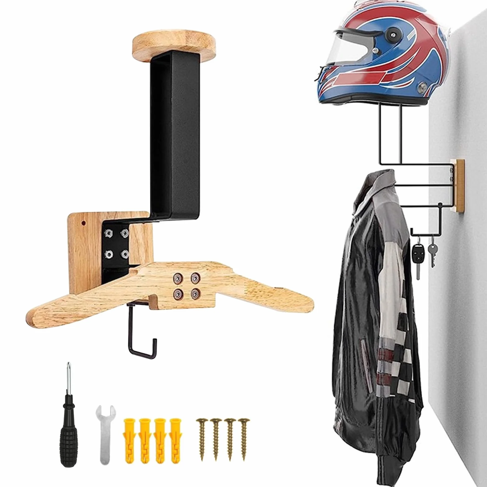 Soporte Casco Moto, Colgador Casco Moto Pared Perchero para Equipo táctico Casco para Colagar el Casco y la Chaqueta Organizador de Pared Versátil para Motocicleta para Equipo Táctico