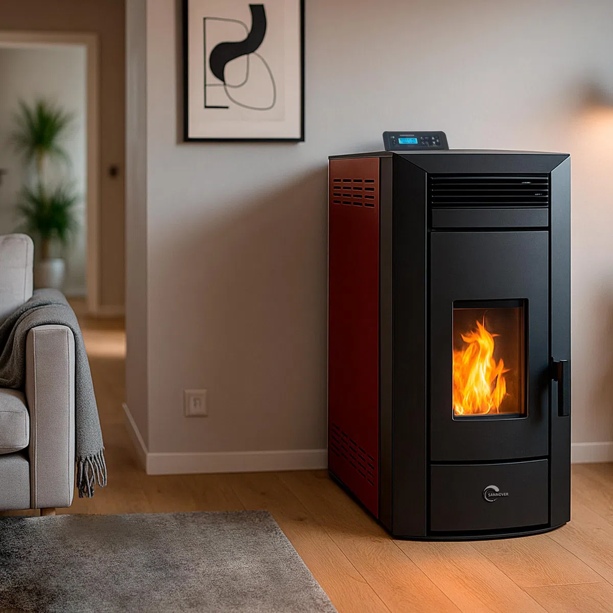 Estufa de pellets hidráulica impermeable Anita 21 kW Bordeaux Sannover + Kit de instalación