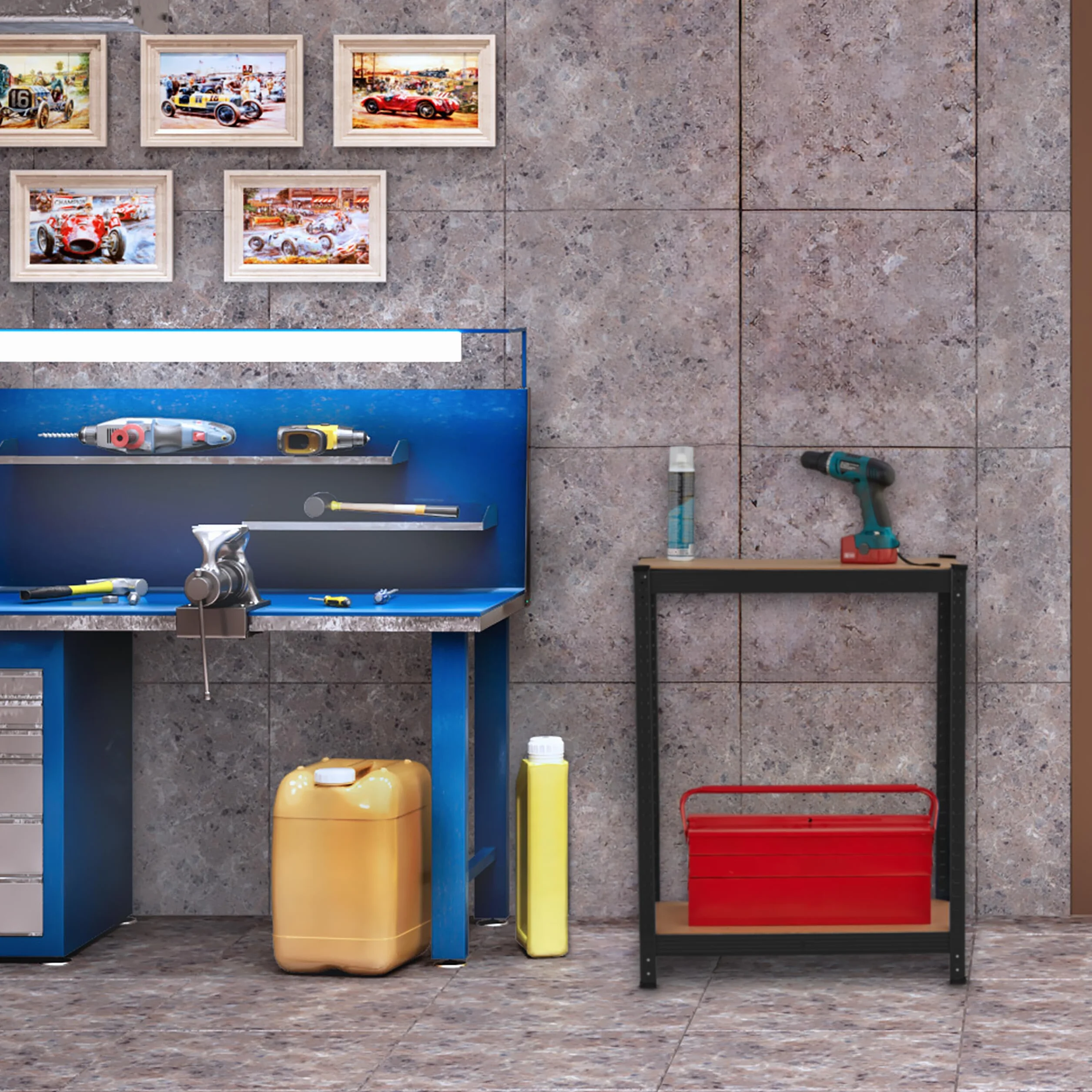 Relaxdays Estantería Metálica Cargas Pesadas, 180x70x45cm, hasta 500 kg, 5 Baldas, Sótano o Trastero, Acero y MDF, Negro