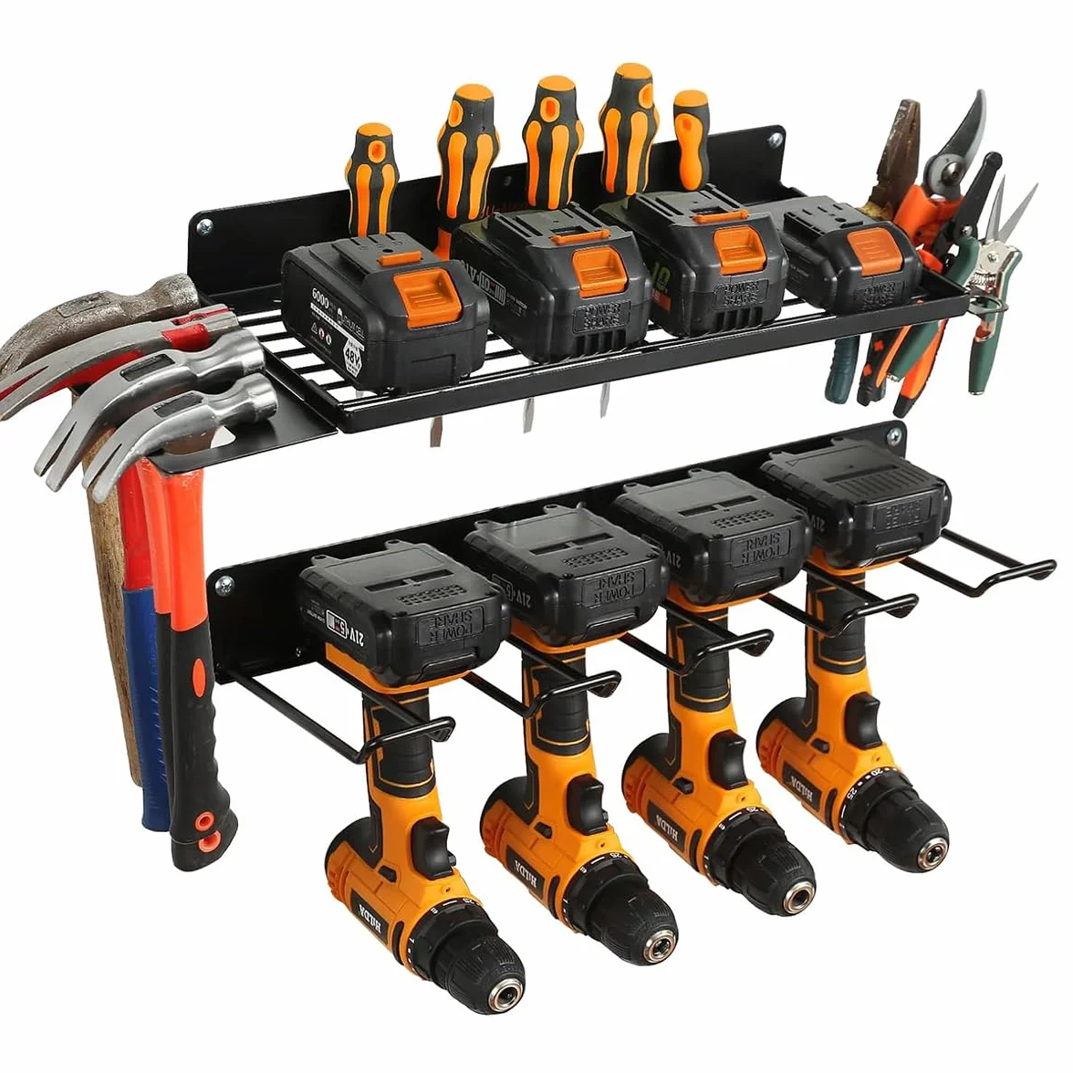 Organizador De Herramientas Eléctricas,Estante De Almacenamiento,Soporte De Pared Para 5 Herramientas De Taladro Eléctrico,Juego De Organizador De Pared De Metal Sólido Para Garaje,Hogar,Taller(Negro)