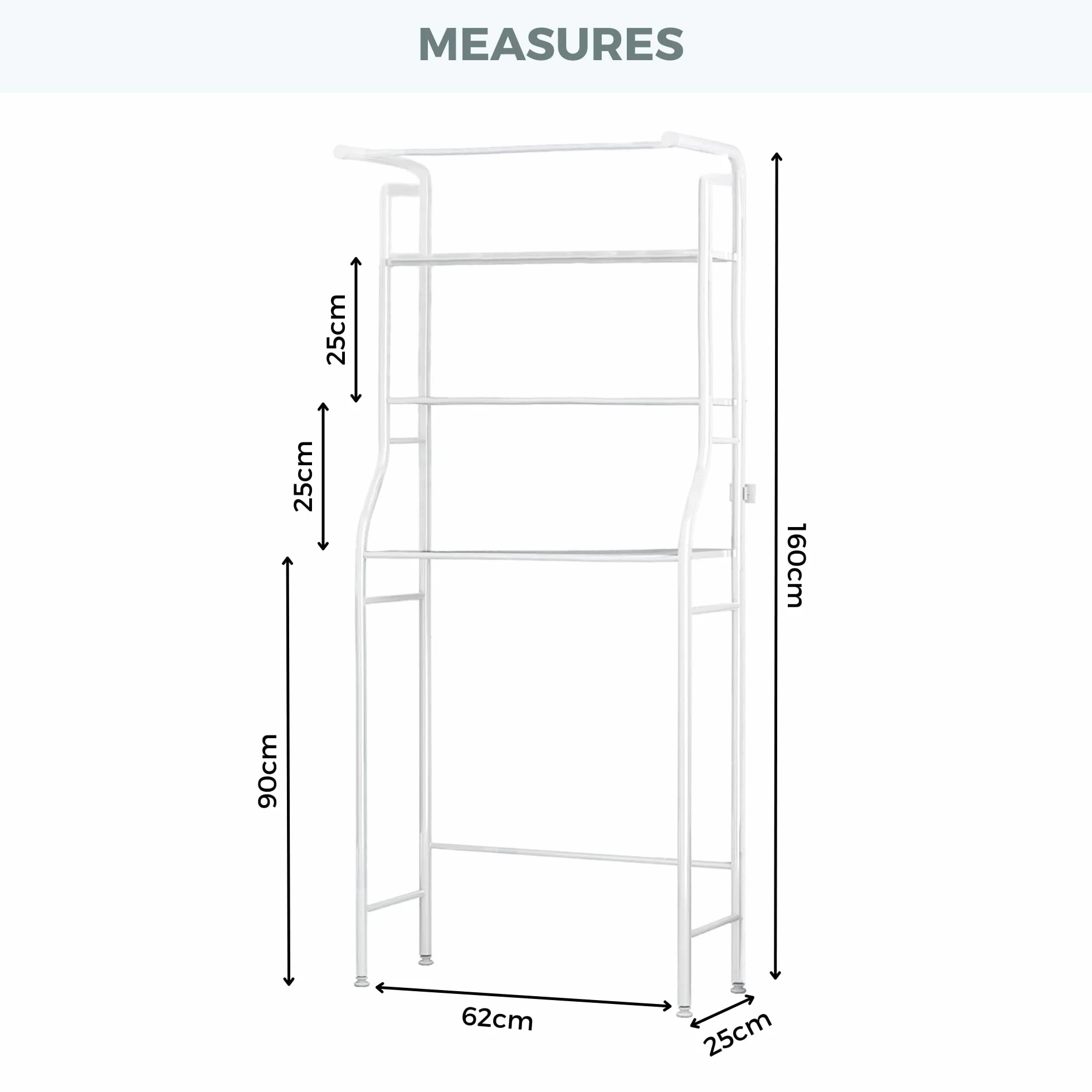 MAGIC SELECT Estantería sobre Lavadora | Estante de Almacenamiento Impermeable | Estante Organizador Multiusos | Ahorra Espacio con 3 Baldas | Patas Ajustables en Altura