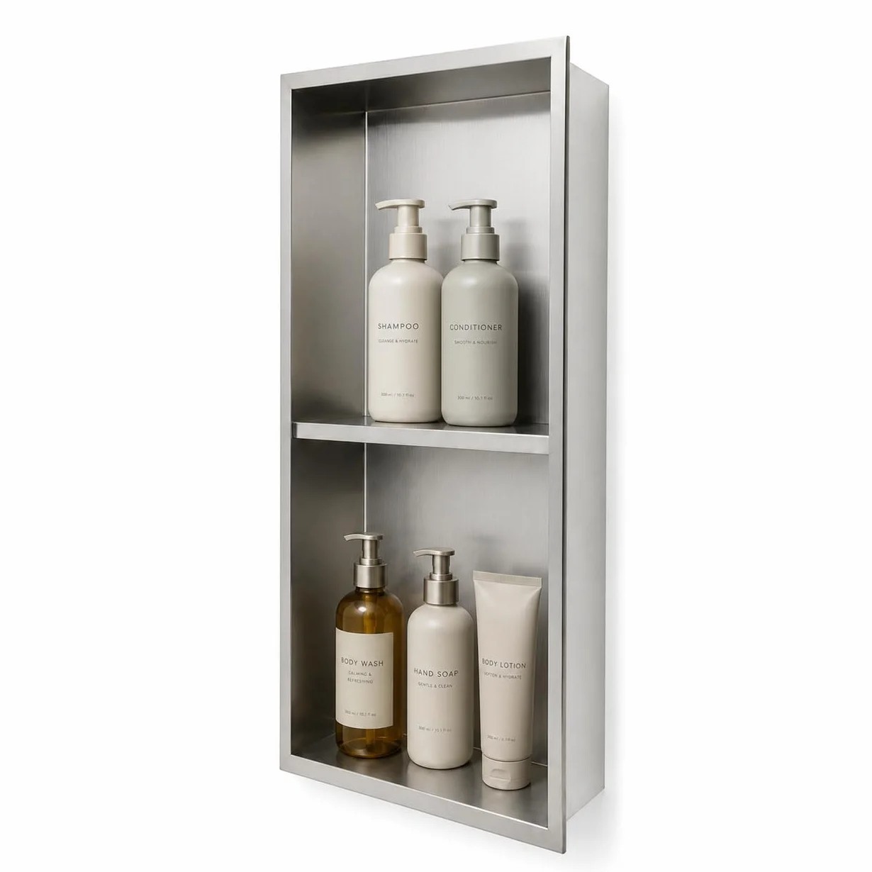 Hornacina Ducha Empotrable Vertical 33x63 cm Acero Inoxidable S.304 Nicho Baño Pared Anticorrosión MEDIMEX Artic Níquel Cepillado