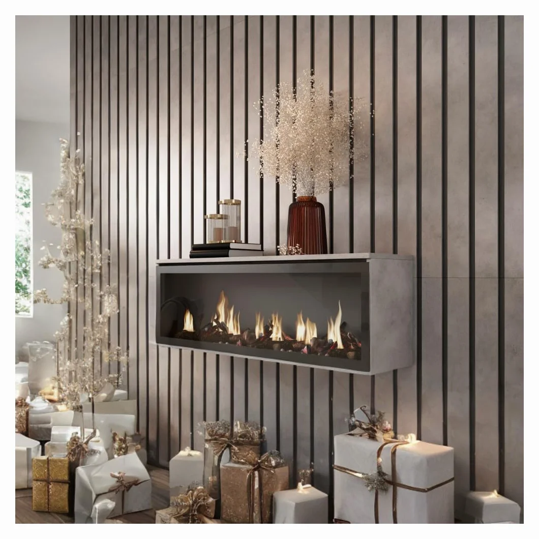 SKRAUT HOME | Chimenea eléctrica LED | Sin Calor | 107x38x25cm | Salón - Comedor | Chimenea eléctrica LED | Estilo Moderno | Cemento