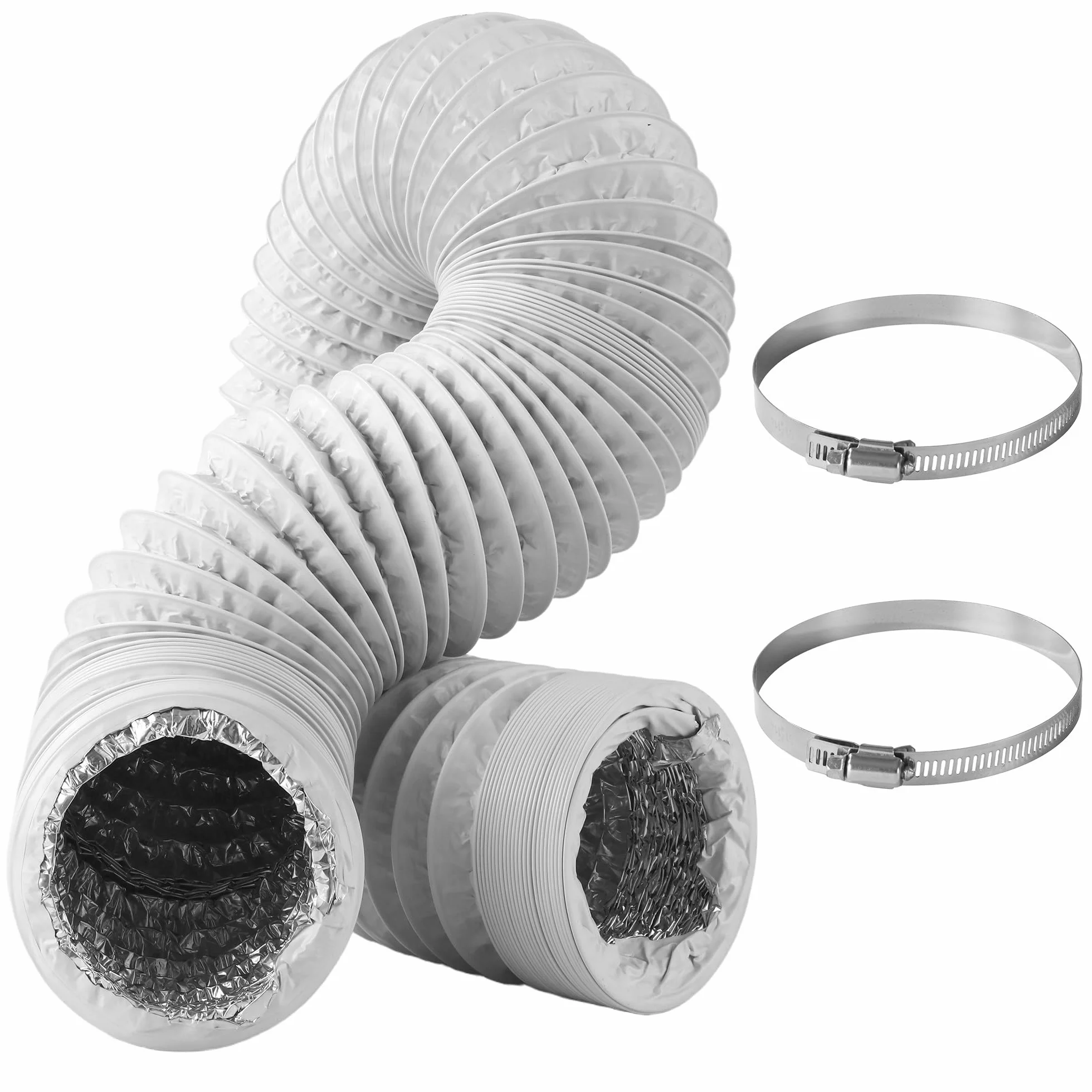 Tubo Flexible 100 mm x 3 m con 2 Abrazaderas Acero Inox – Tubo PVC-Aluminio para Sistemas de Ventilación, Climatización y Secado,Tubo Campana Extractora