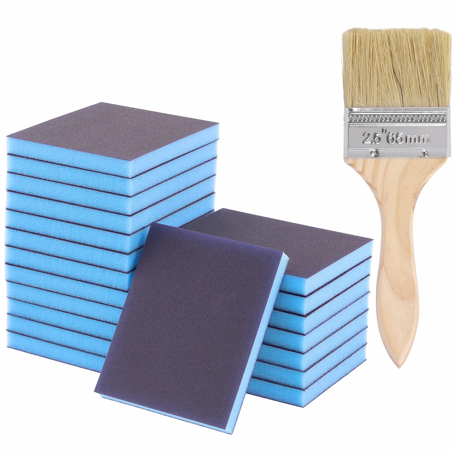Glarks El kit de 21 esponjas de lijado de grano 220 incluye 20 bloques de lijado reutilizables y lavables de 120 x 100 x 12 mm con 1 cepillo de pintura para madera, metal, pintura y paneles de yeso