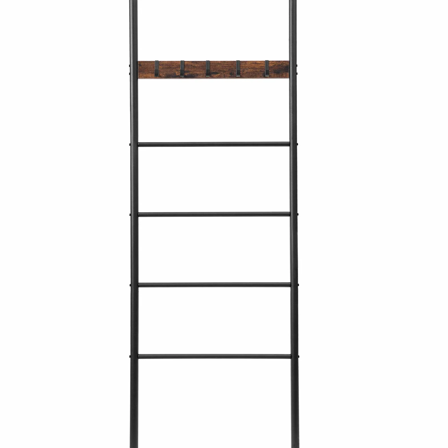 HOOBRO Toallero Escalera 60x2x177cm Estante con 5 Ganchos Removibles Marco Metálico Marrón Rústico y Negro