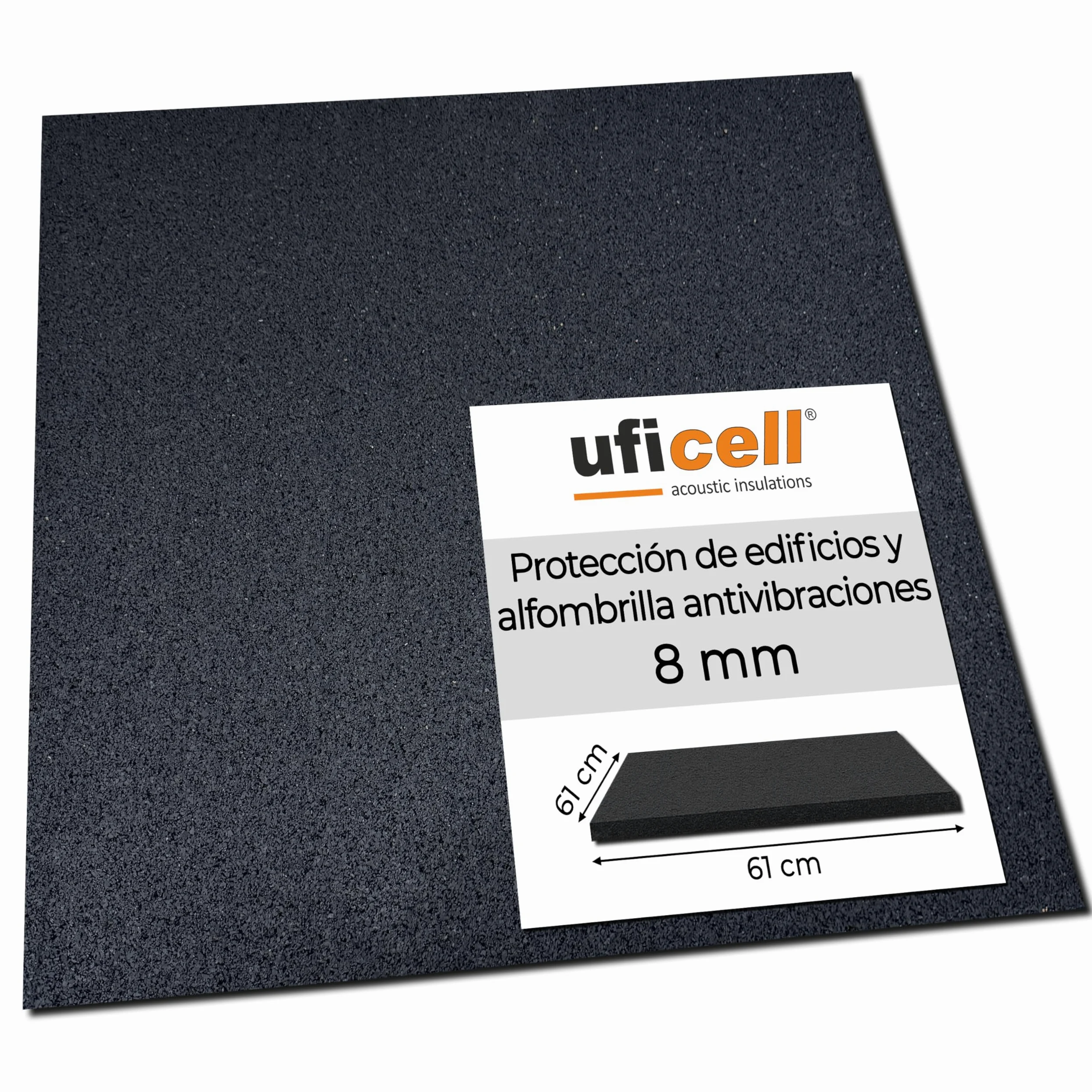 uficell Esterilla de protección para lavadora o secadora 61 x 61 cm – 8 mm de grosor – protección acústica premium