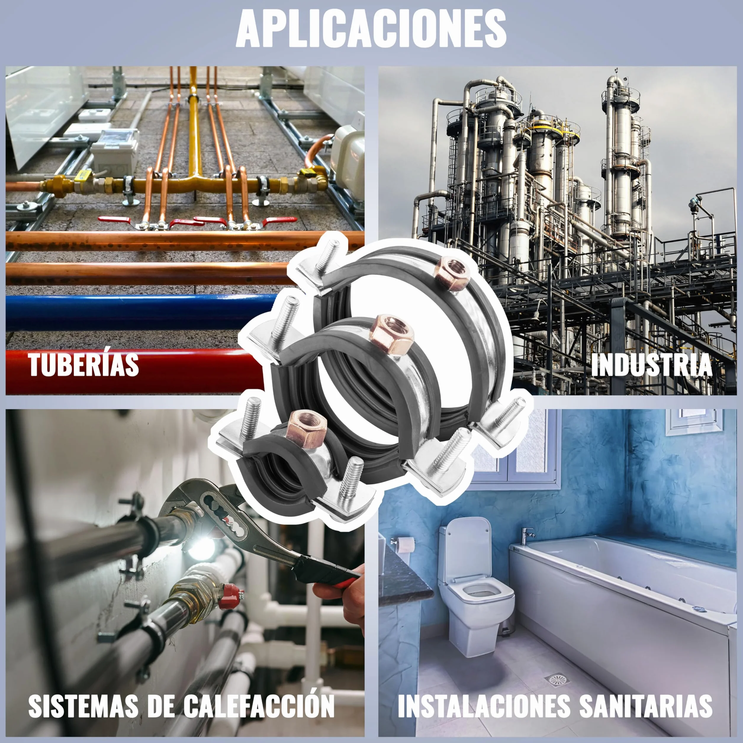 Poppstar 2x Abrazaderas de manguera de acero inoxidable W4 40-43 mm 1 1/4" M8*82