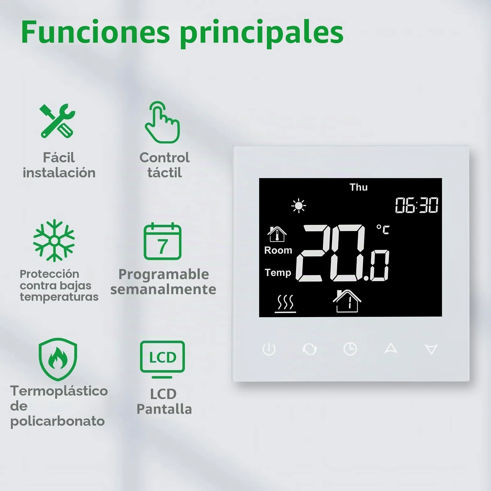 Wengart Termostato Negro Inteligente WG505 (16A), Pantalla Táctil LCD para Calefacción Eléctrica por Suelo Radiante, Doble Sensor (Aire/Suelo), Programable, Apto para Caja Cuadrada 86mm