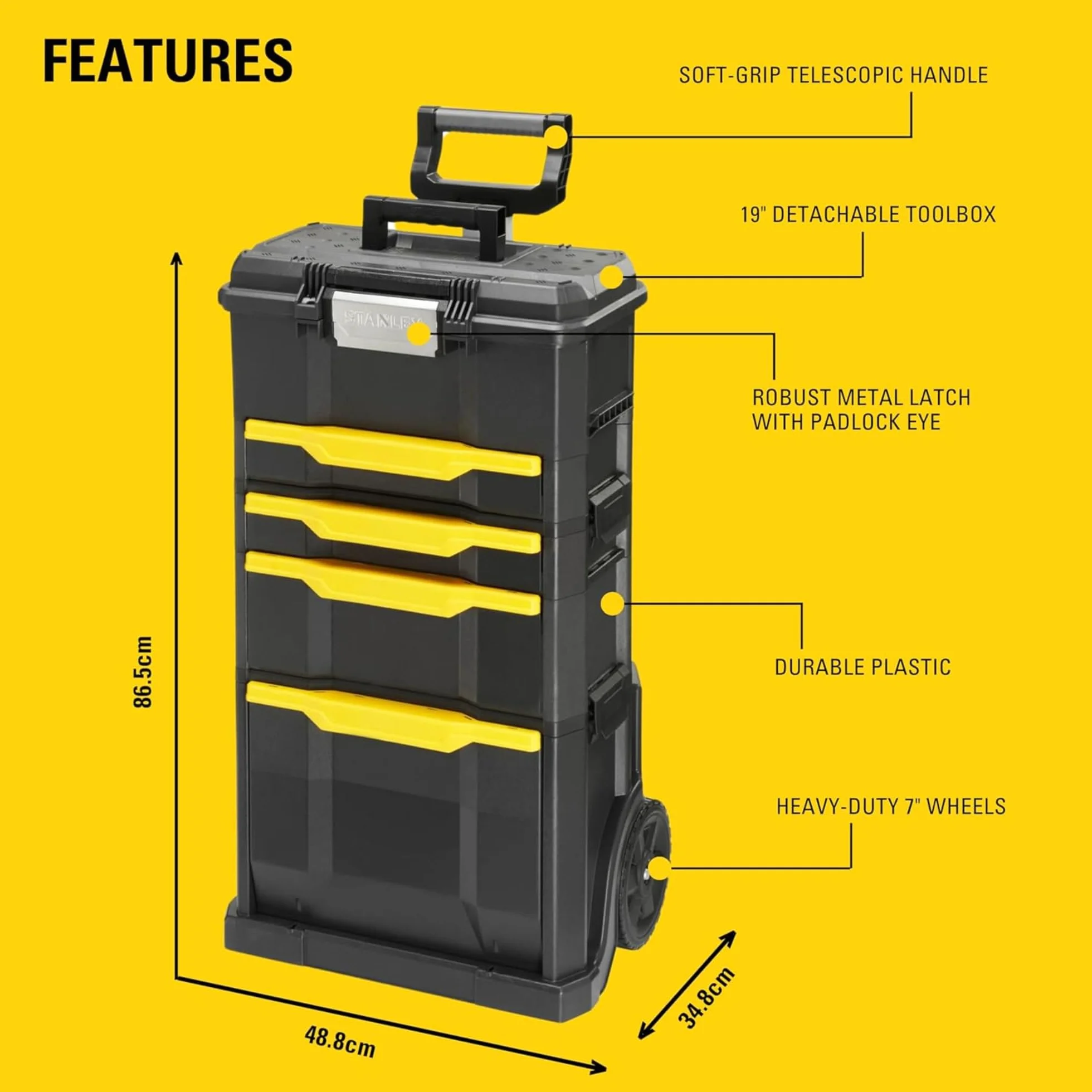 STANLEY Modular Taller Rodante 3 en 1 con Ruedas, Asa Telescópica, 35 kg