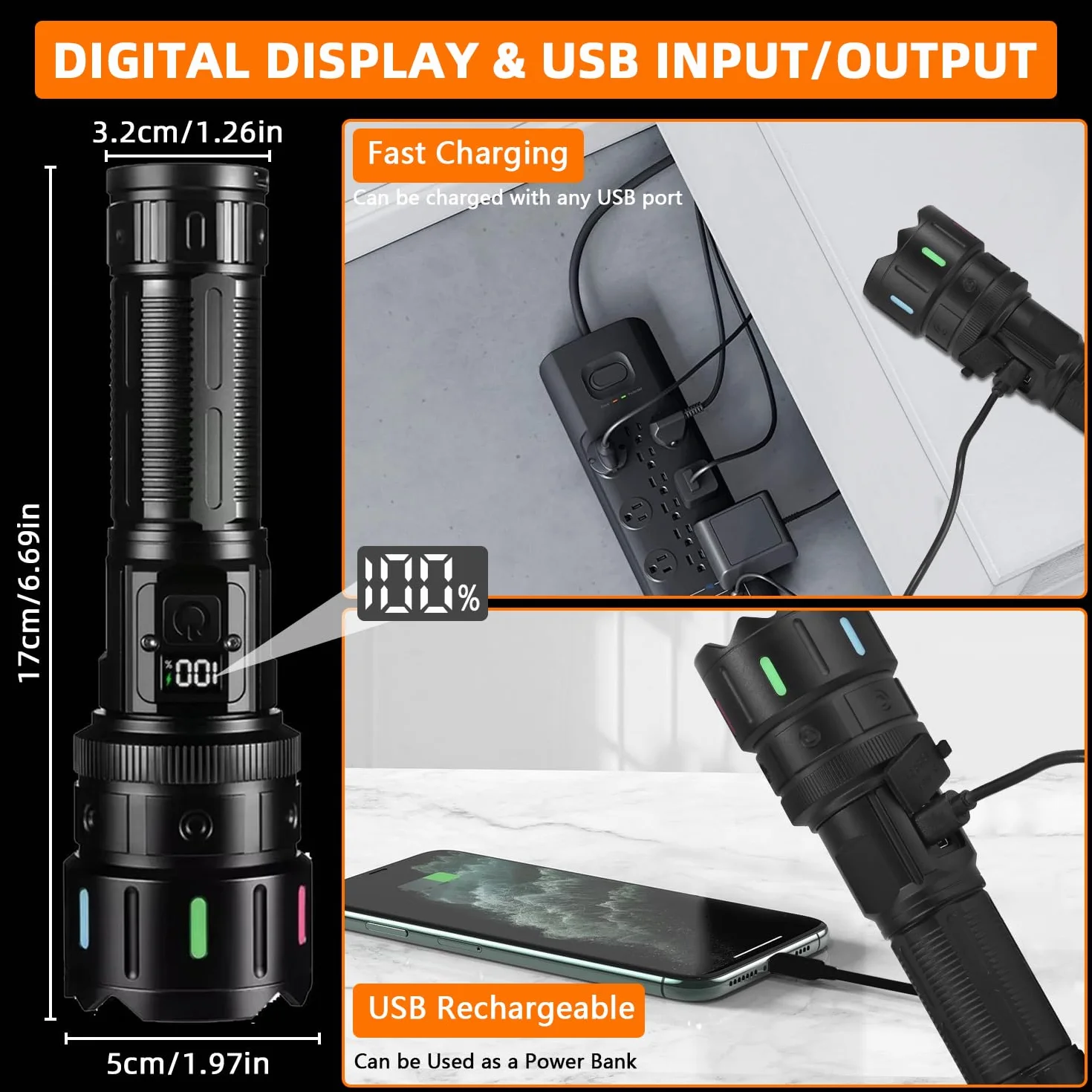 Linternas LED Alta Potencia,1200000 Lúmenes Linterna LED Recargable, Linterna Super Potente Largo Alcance, Linternas Tactica Impermeable, Profesionales Flashlight para Emergencias Camping Regalo