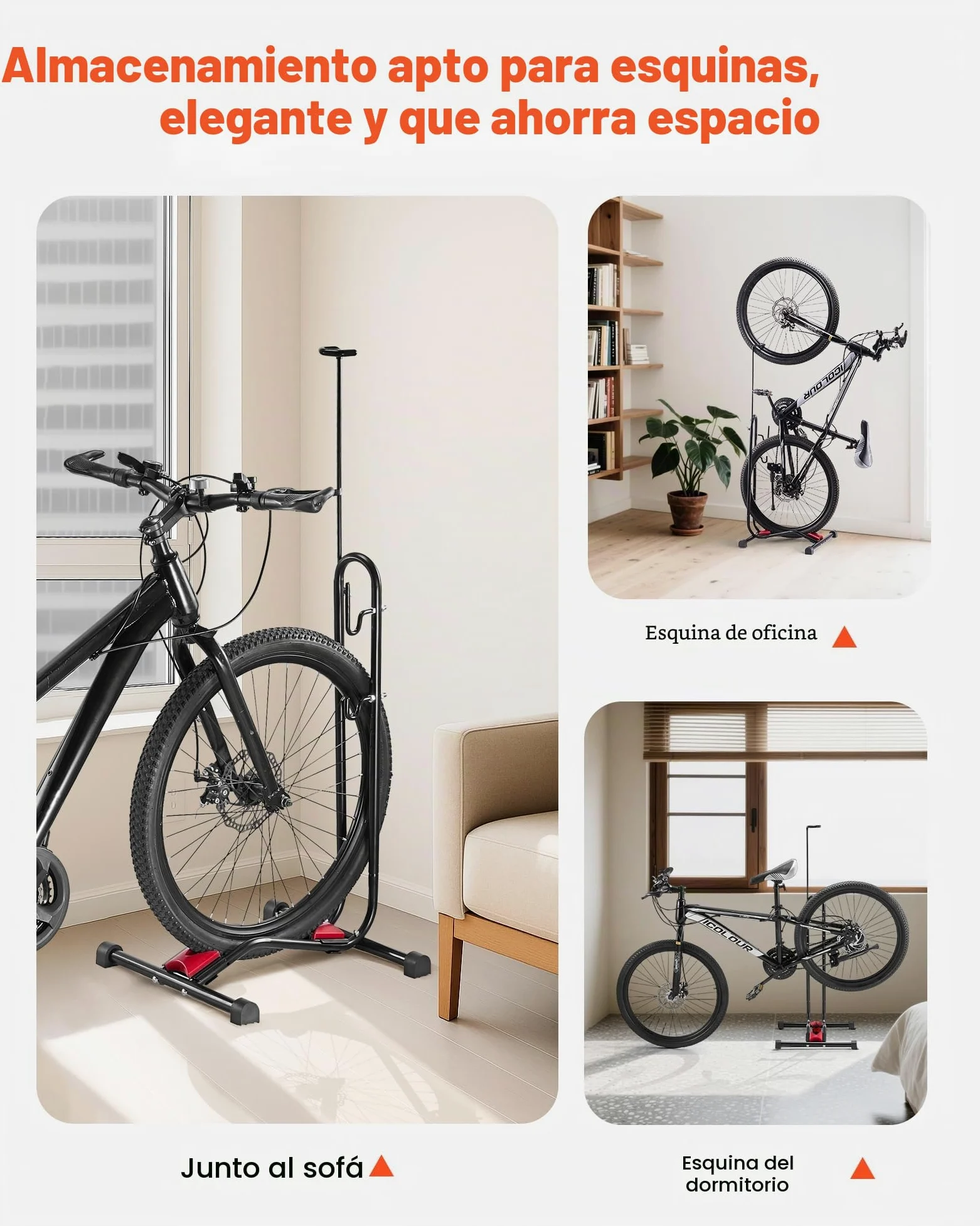VEVOR Soporte para Bicicletas de Montaña y Carretera de 406,4-700 mm Vertical y Horizontal Portabicicletas de Suelo para Estacionamiento y Almacenamiento en Garaje, Porche, Interior, Exterior, Negro