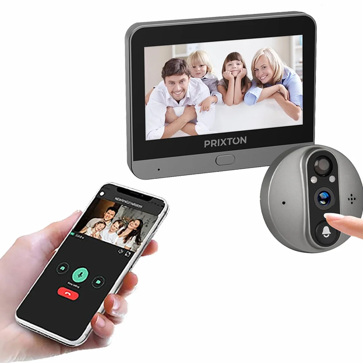 PRIXTON Mirilla Digital Smart Guard DV50, Pantalla a Color de 4,3", WiFi y App móvil, Visión Nocturna, Detector de Movimiento PIR, Audio bidireccional, Tarjeta SD de hasta 64GB, 3 Meses de Autonomía