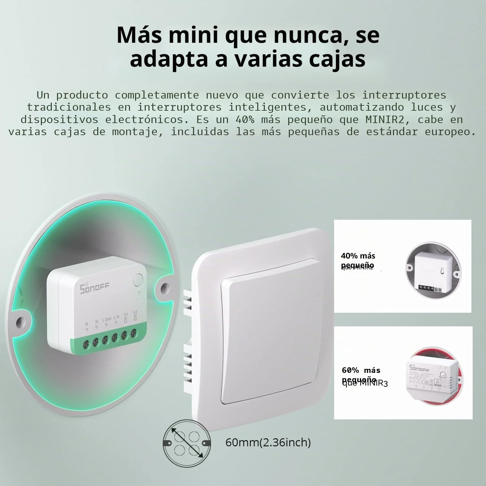 Wi-Fi Smart Switch de 2 Vías,SONOFF MINIR4 mini Interruptor Inteligente Wifi,Control APP, control por voz，Funciona con Alexa, Google Home Assistant.（10A 2400W）