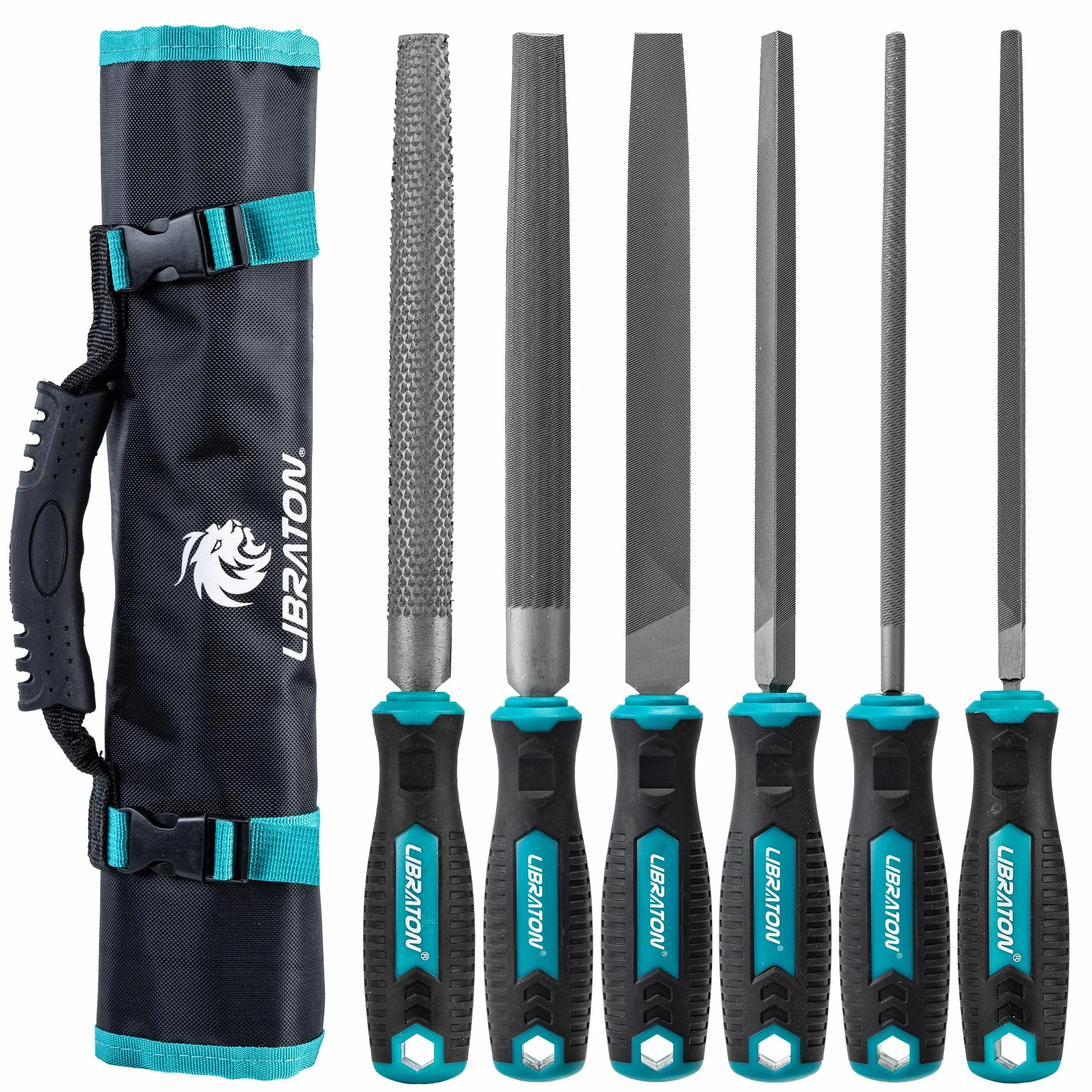 Libraton Limas de Metal, Limas para Metal de 6 Piezas, Limas de Acero con Alto Contenido de Carbono, Lima Metálica con Mango de Goma, Juego de Limas de 8 Pulgadas Incl 1 Escofina para Madera