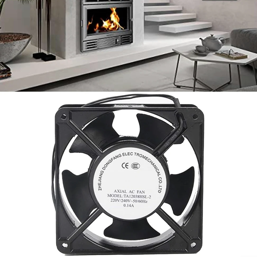Ventilador axial para casete de chimenea, funcionamiento silencioso, ventilador axial con aspas metálicas, para estufas, extractores, chimeneas, estufas de leña, 120 x 120 x 38 mm