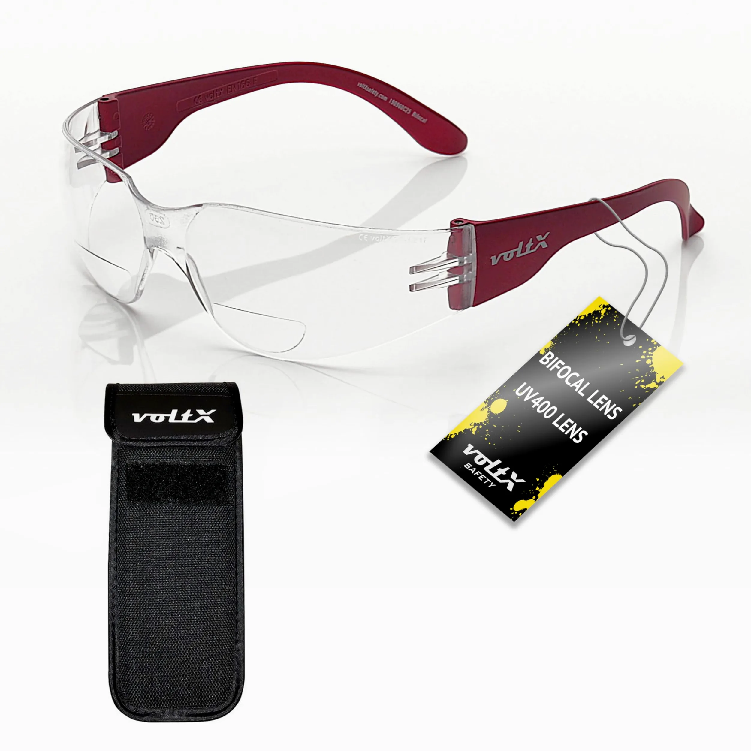 voltX GRAFTER Gafas Seguridad Bifocales Ligeras +2,0 Custodia | Certificadas CE EN166F. Lentes transparentes UV400 antivaho. Custodia expandible incluida.